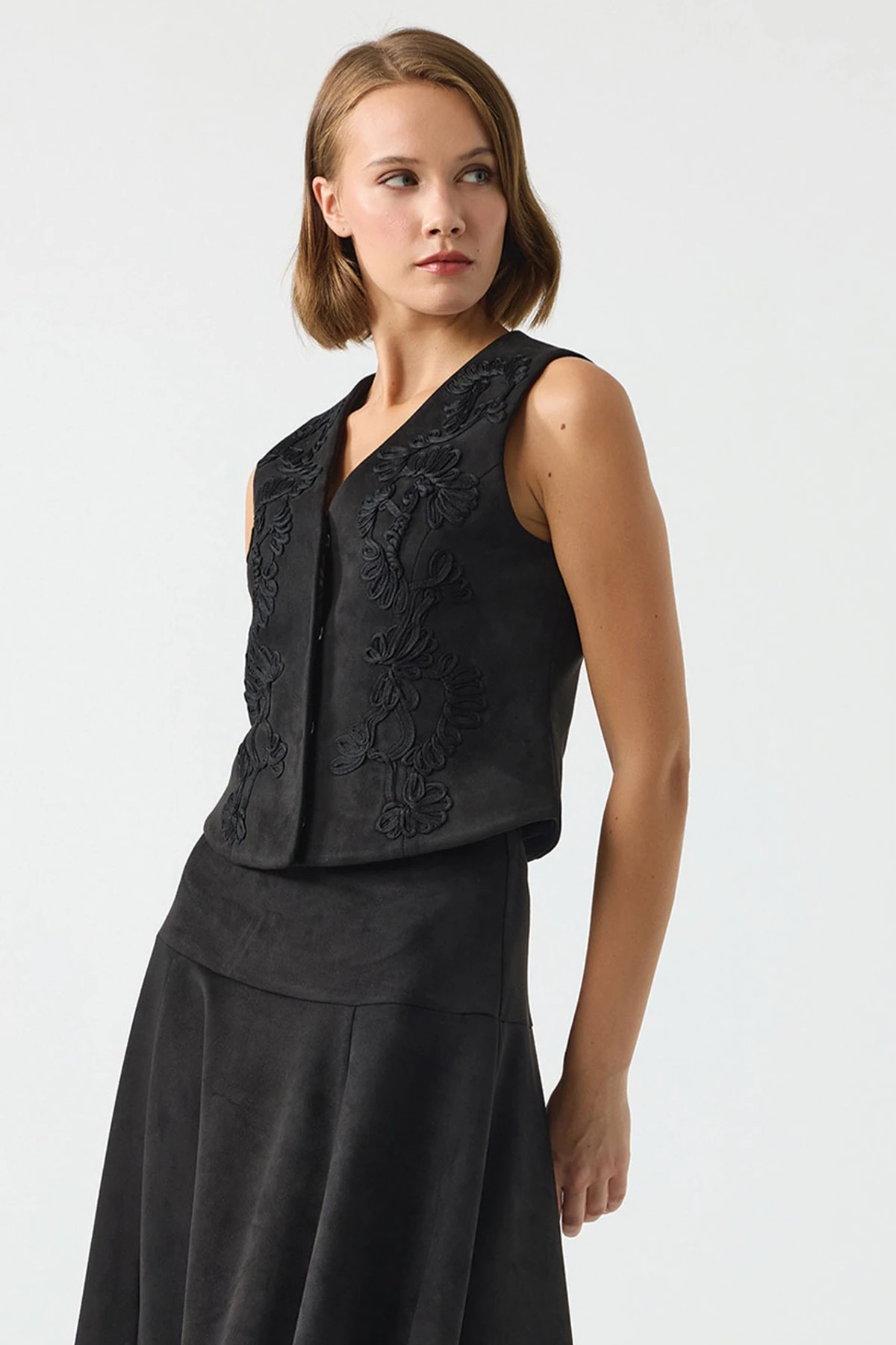 UNIQUE UW268003 NAKIŞ DETAYLI SÜET YELEK