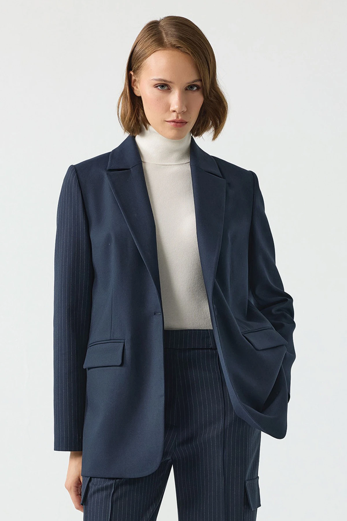 UNIQUE UW263005 ARKASI DÜĞMELİ ÇİZGİLİ BLAZER CEKET