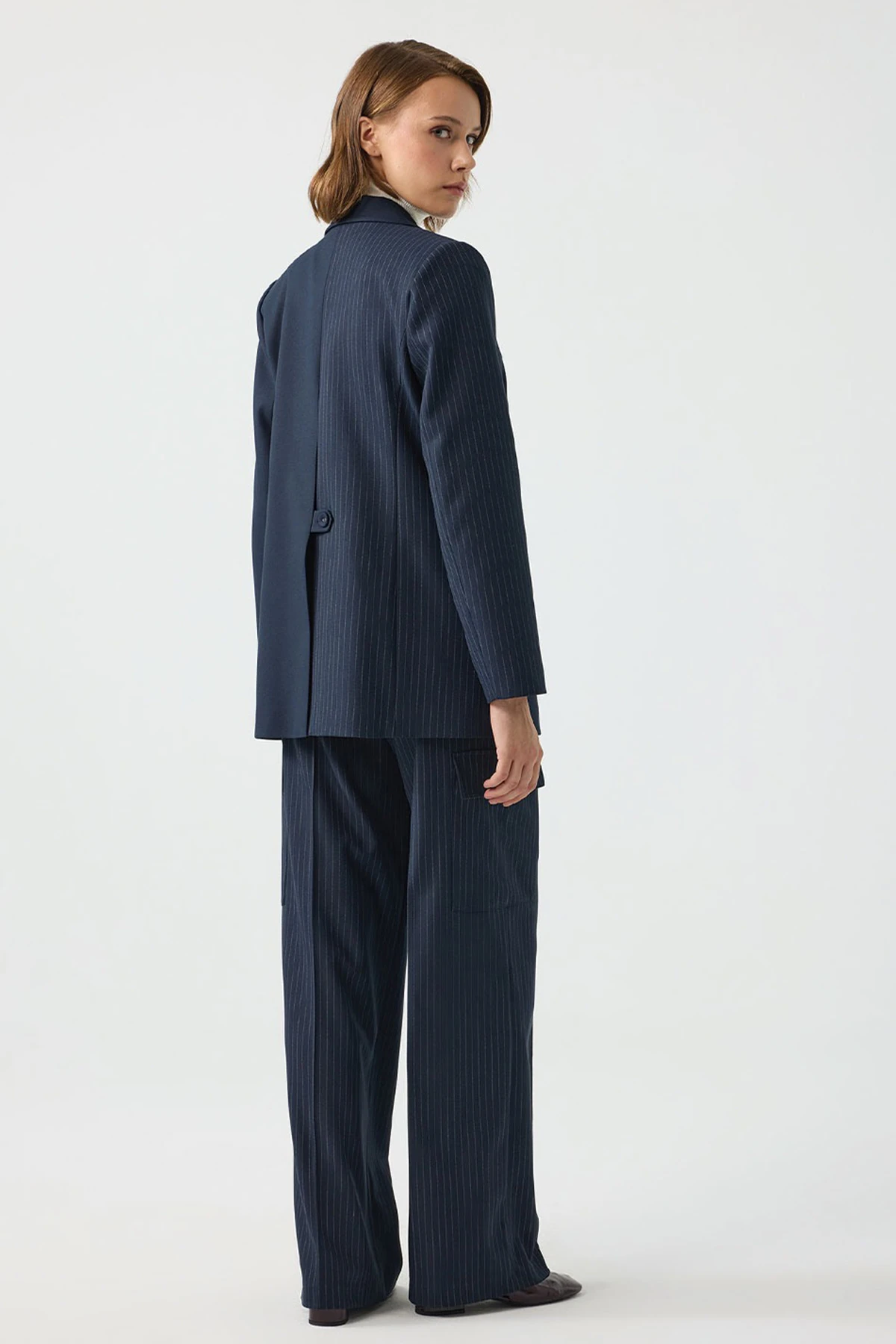 UNIQUE UW263005 ARKASI DÜĞMELİ ÇİZGİLİ BLAZER CEKET