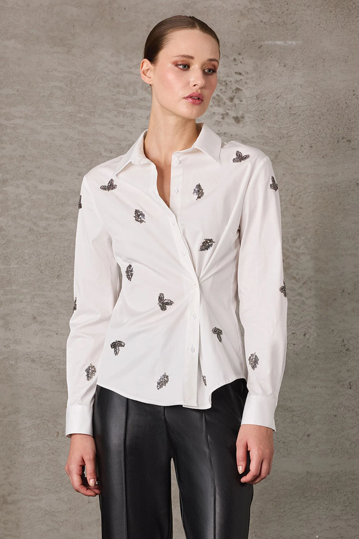 UNIQUE UW267009 NAKIŞ DETAYLI COTTON GÖMLEK