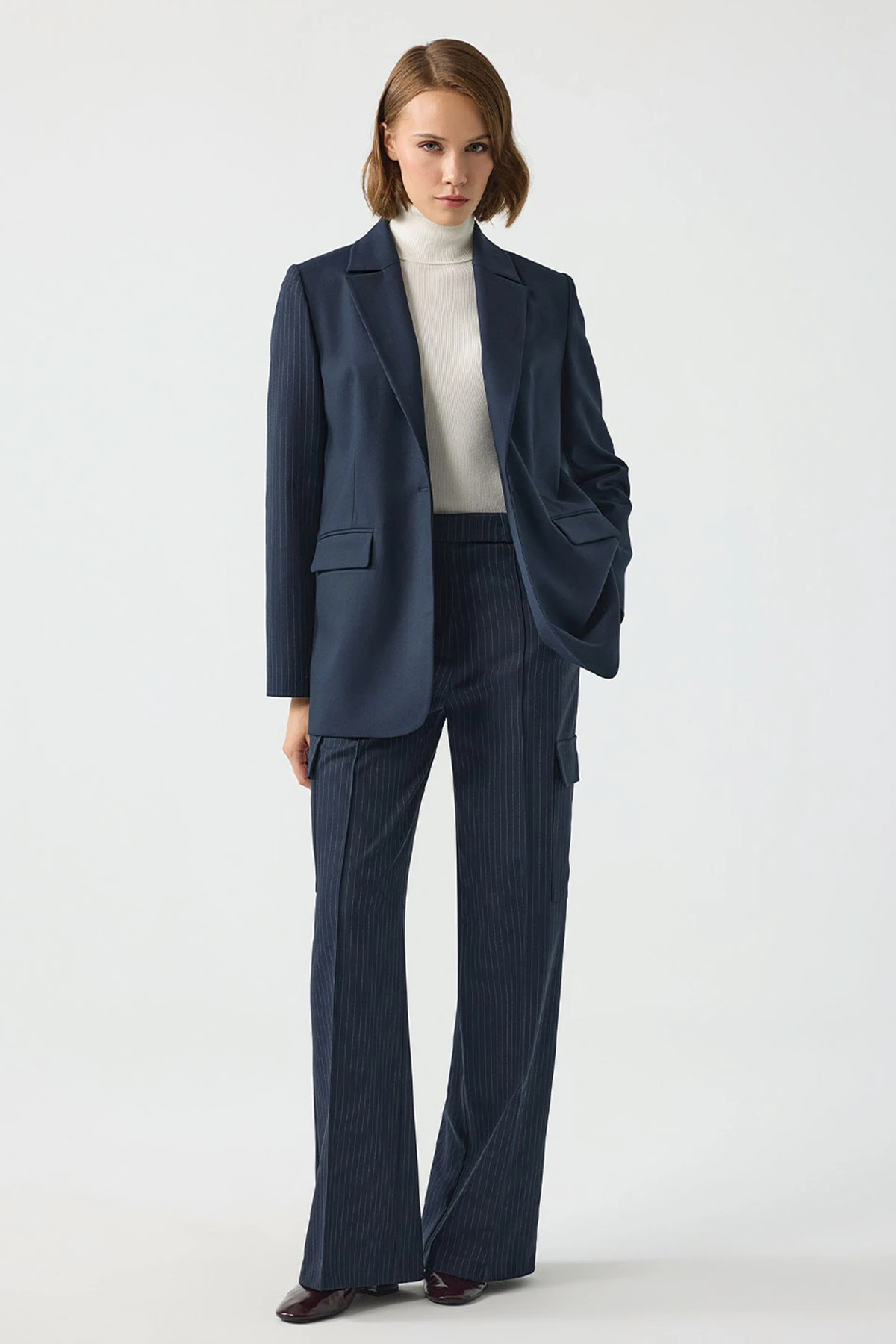 UNIQUE UW263005 ARKASI DÜĞMELİ ÇİZGİLİ BLAZER CEKET