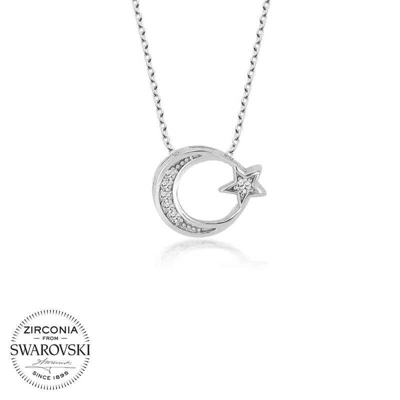 Swarovski Taşlı Gümüş Ayyıldız Bayan Kolye