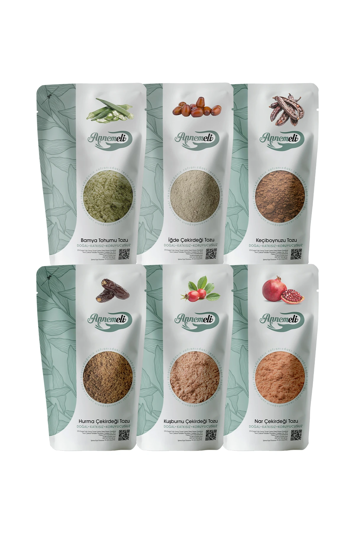 İğde ve Çekirdeği, Nar Çekirdeği, Hurma Çekirdeği, Bamya Tohumu, Kuşburnu ve Keçiboynuzu Tozu Avantajlı Set 250GR