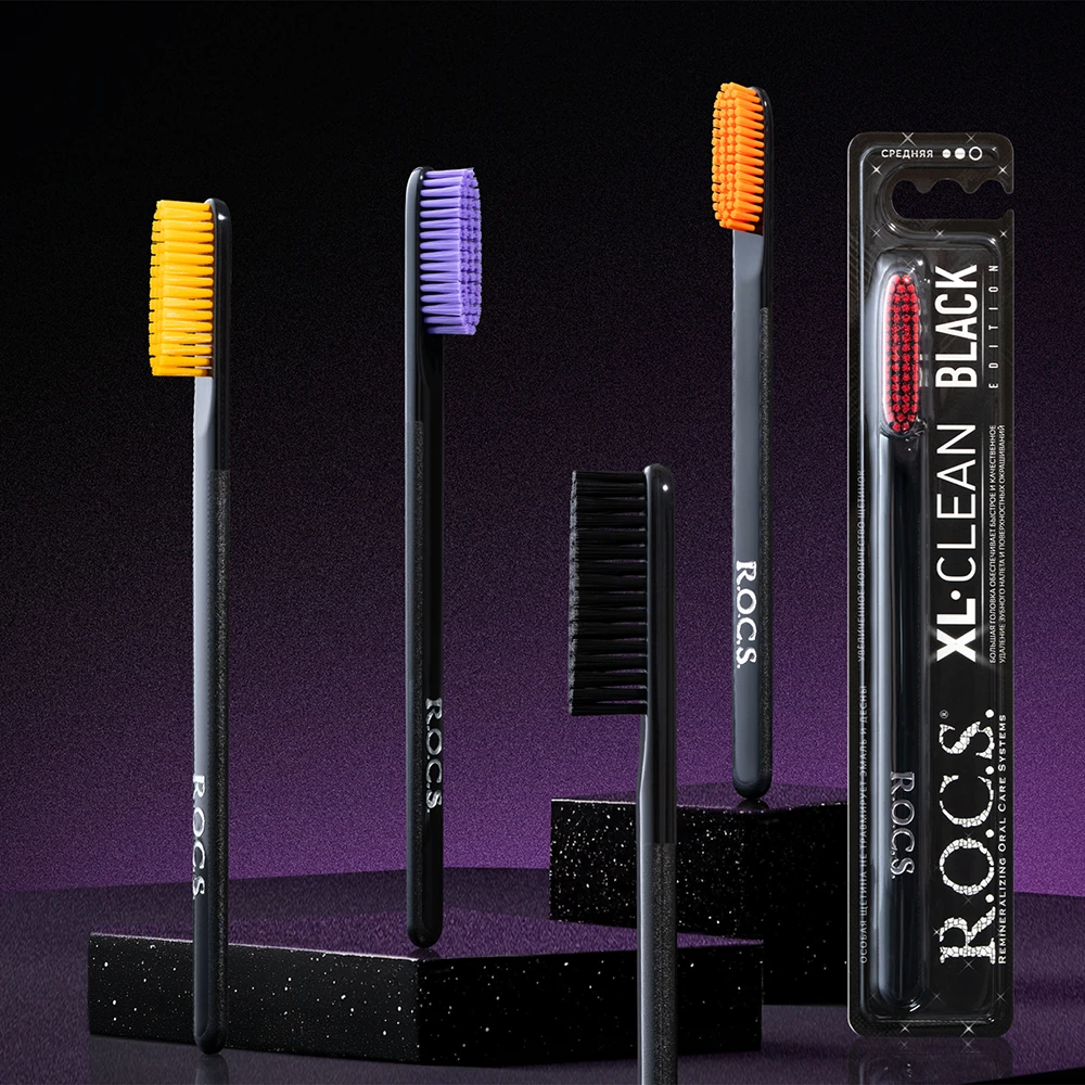 XL Clean Black Orta Diş Fırçası | ROCS