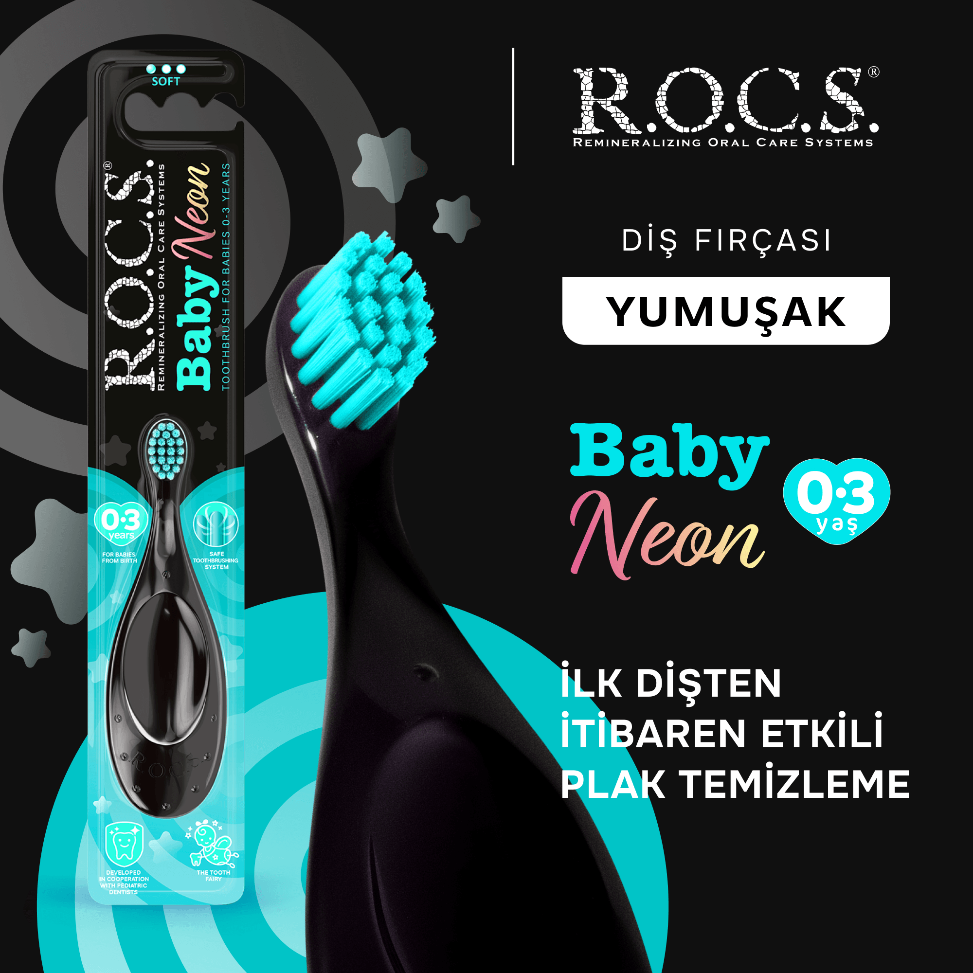 R.O.C.S. Baby Neon 0-3 Yaş Bebek Diş Fırçası - Ekstra Yumuşak