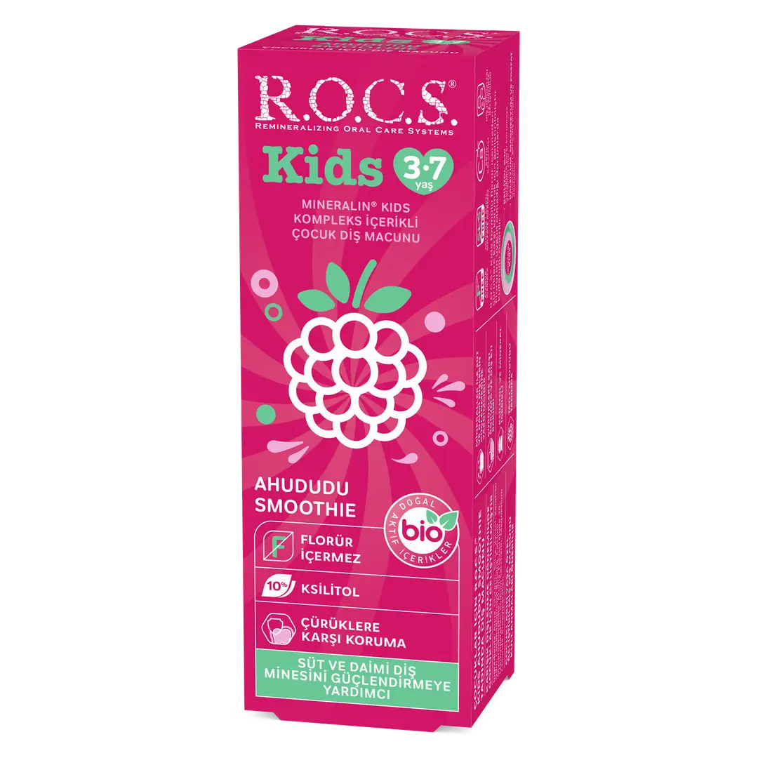 ROCS Kids 3-7 Yaş Ahududu Smoothie Tadında Florürsüz Çocuk Diş Macunu 45gr