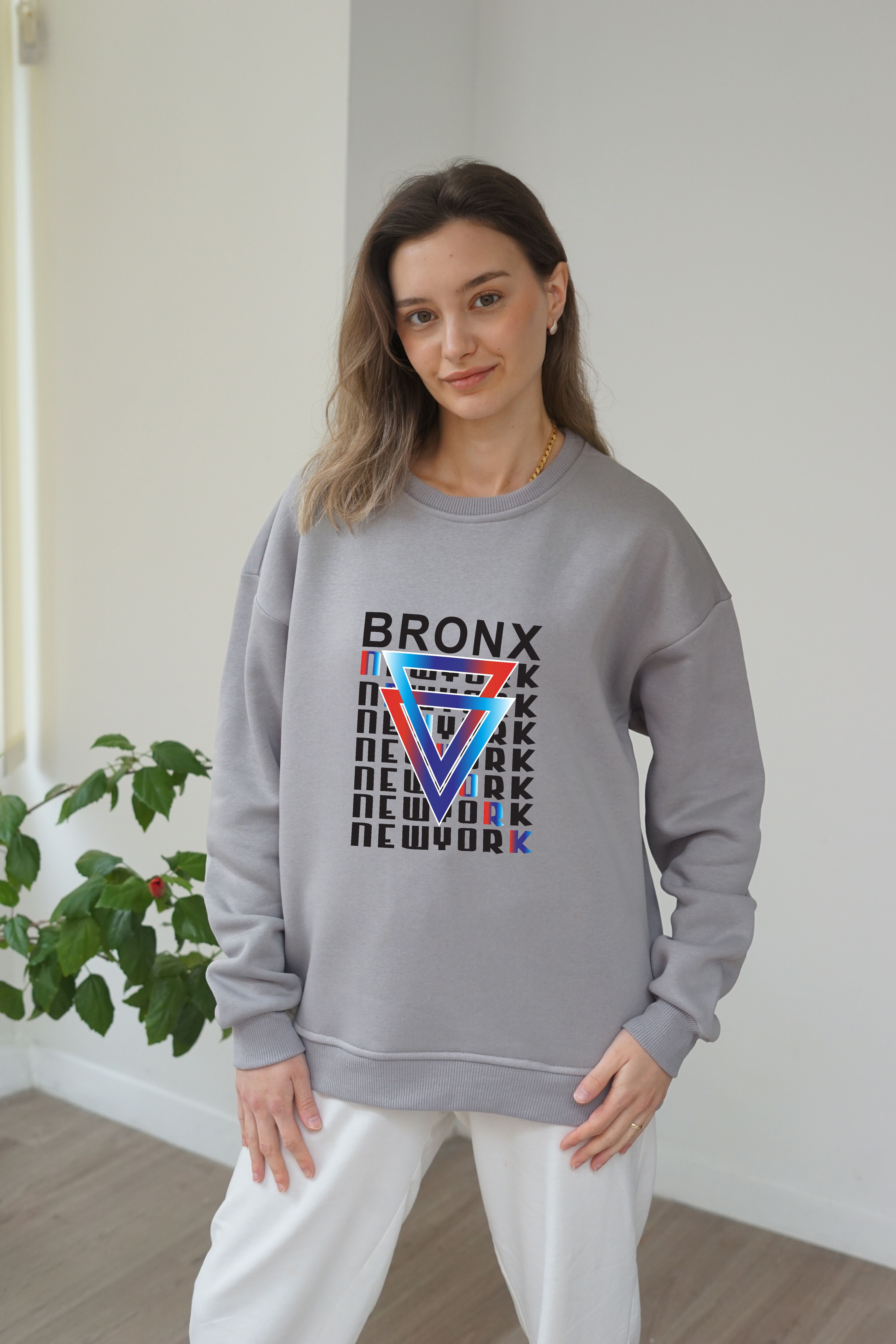 Unisex Newyork Baskili Sweatshirt - Gri