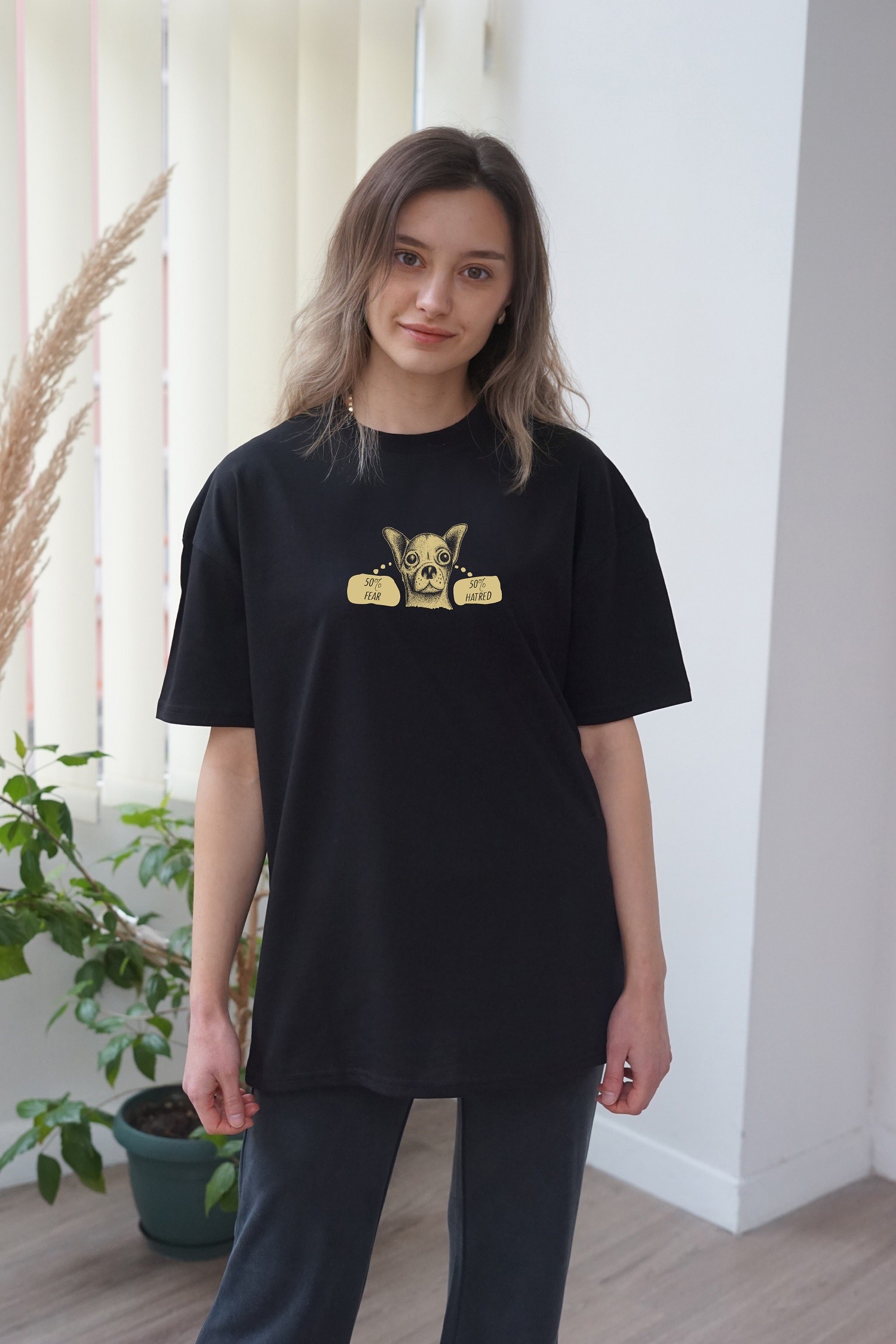 Unisex Fear Baskili T-Shirt - Siyah