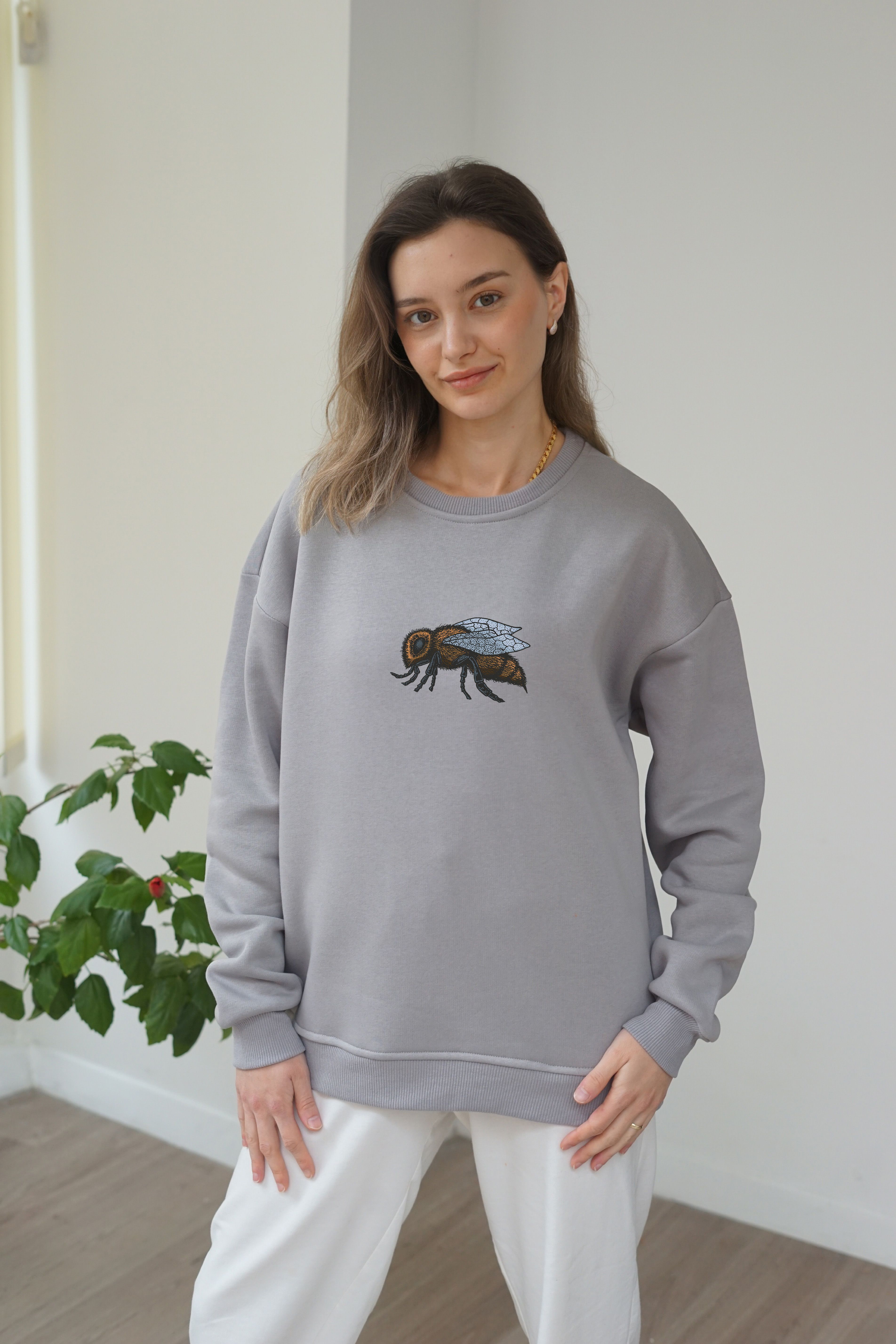 Unisex Bee Baskili Sweatshirt - Gri