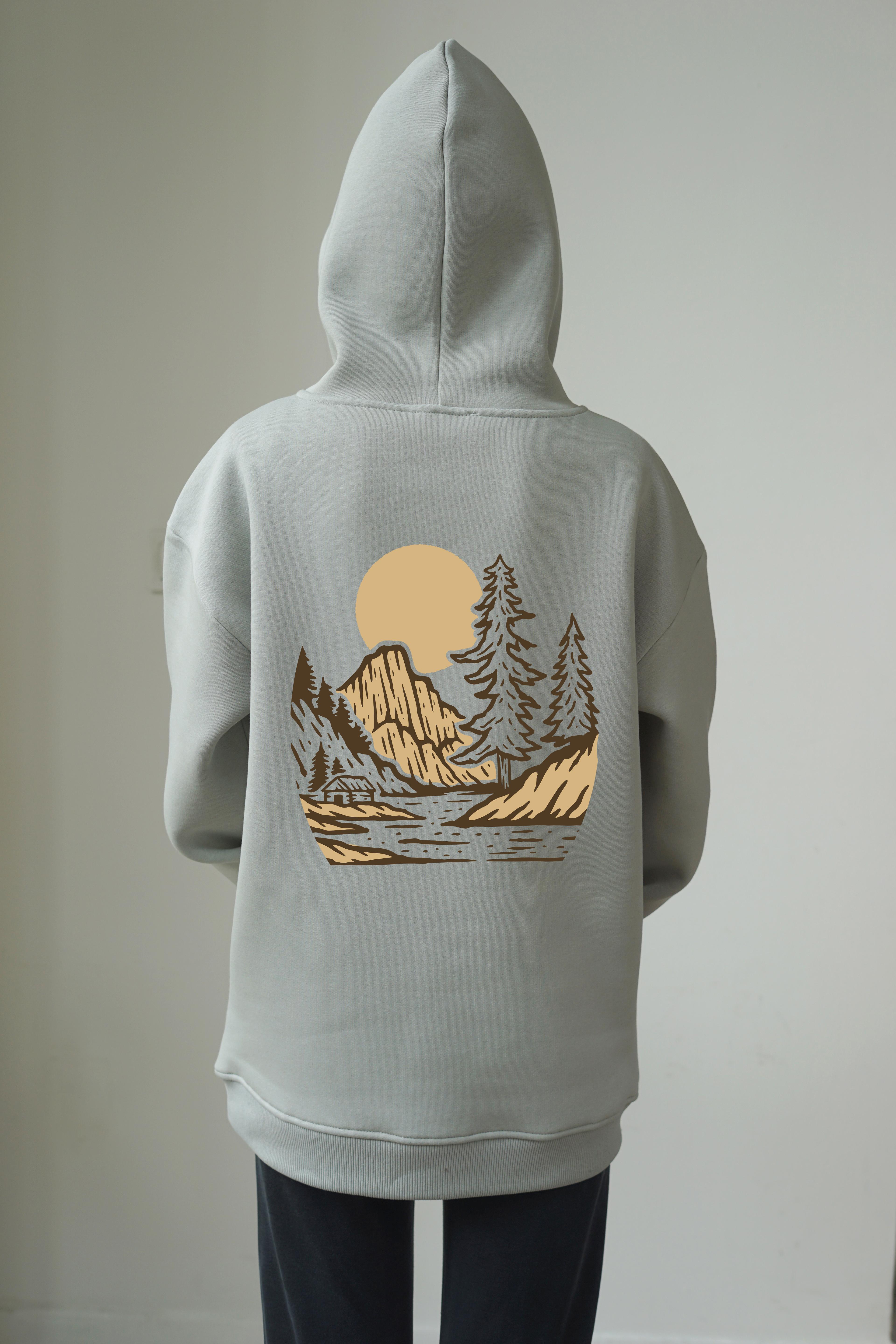 Unisex Adventure Baskili Hoddie - Gri