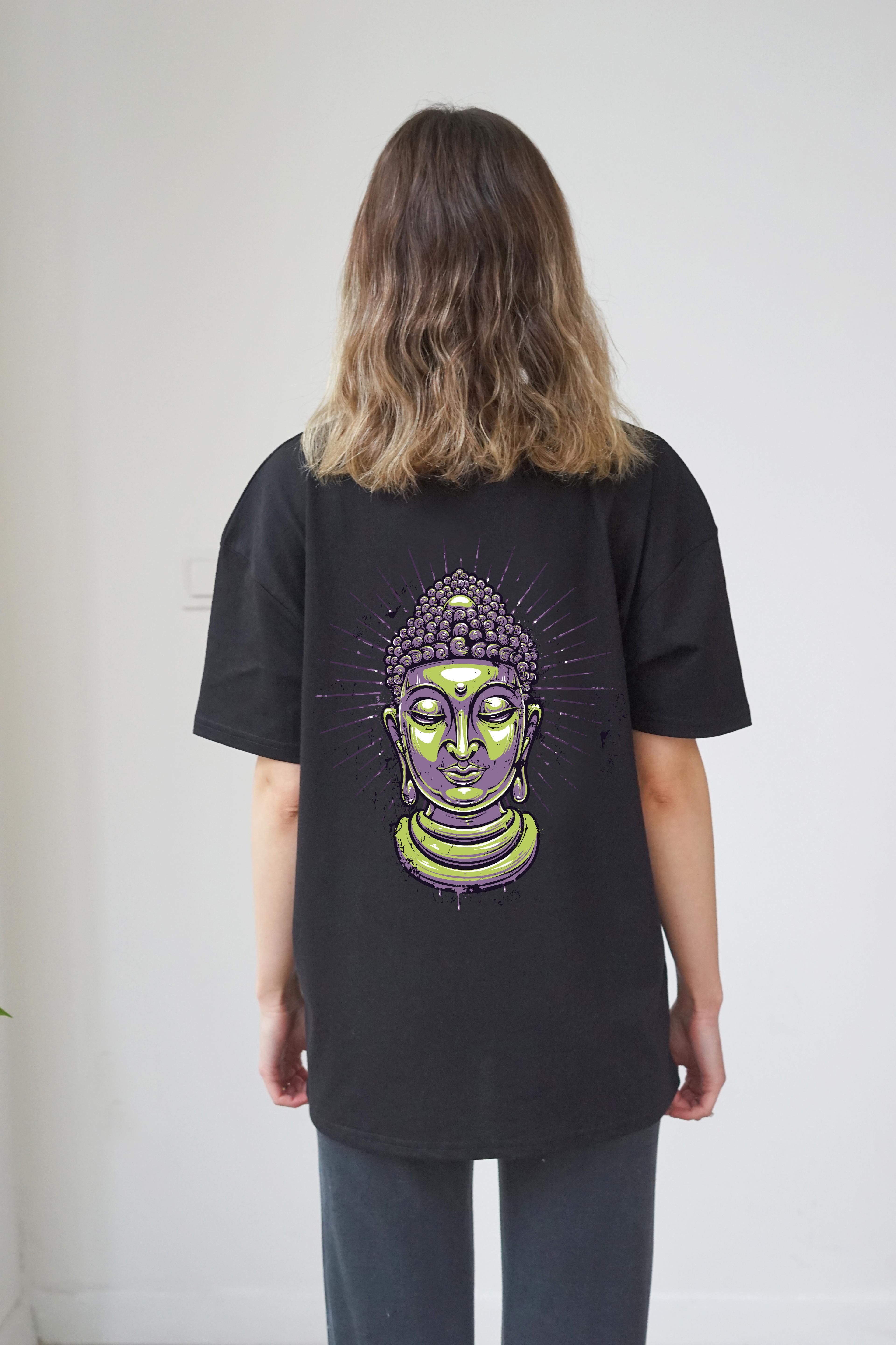 Unisex Buda Baskili T-Shirt - Siyah