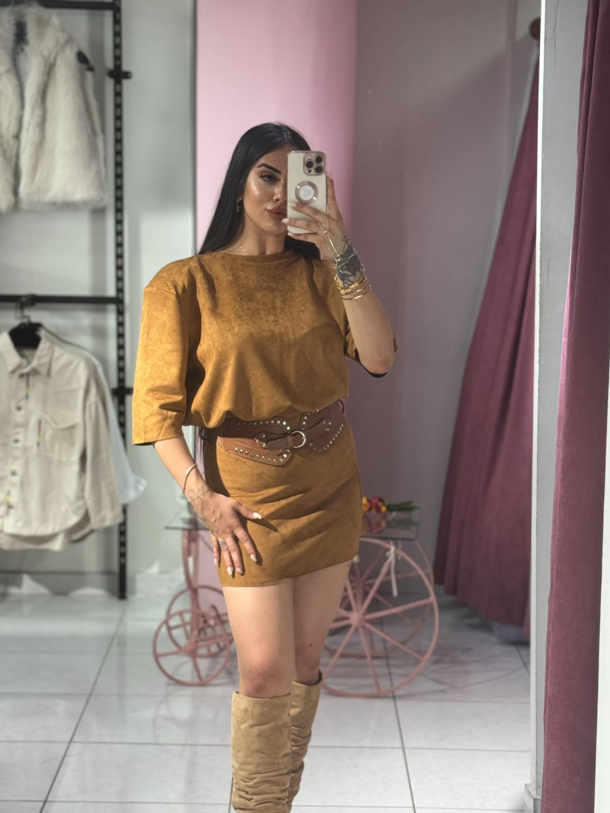 MONİCA KEMERLİ SÜET ELBİSE