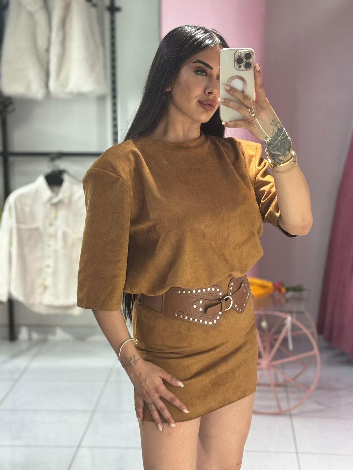 MONİCA KEMERLİ SÜET ELBİSE