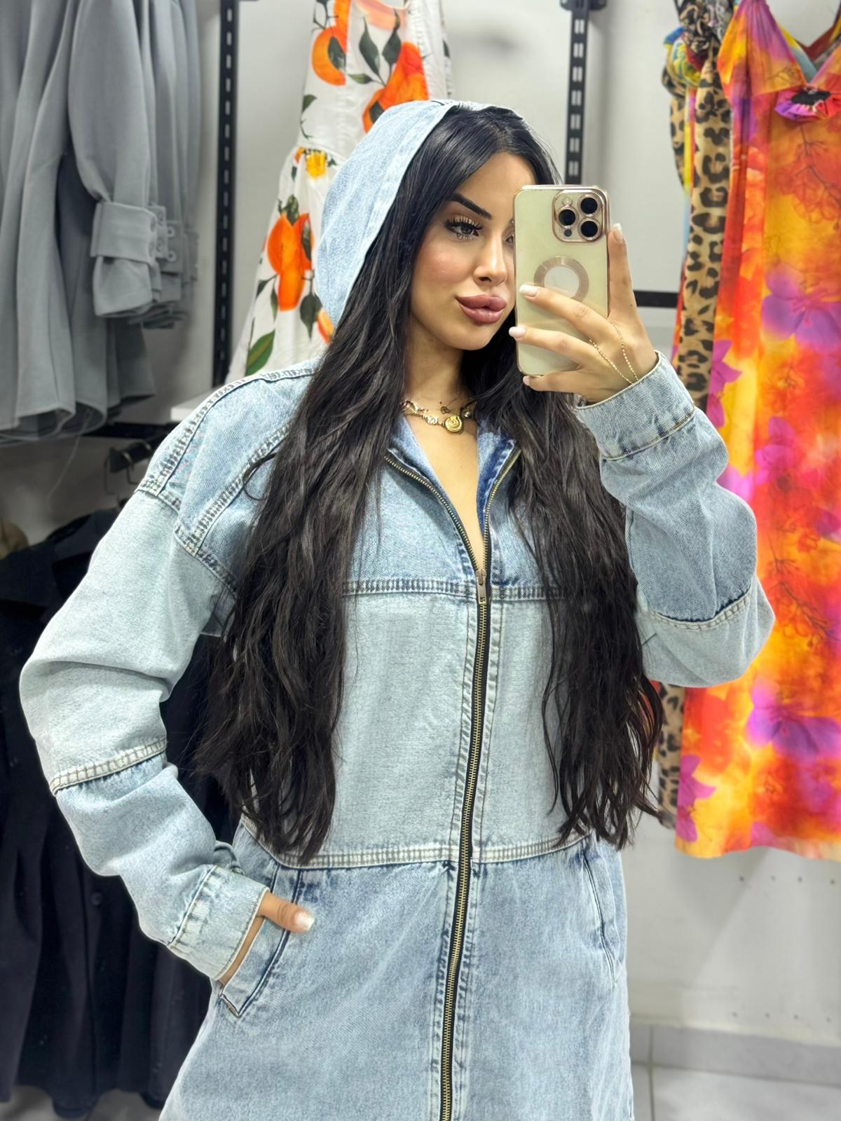 FERMUARLI KAPÜŞONLU KOT ELBİSE