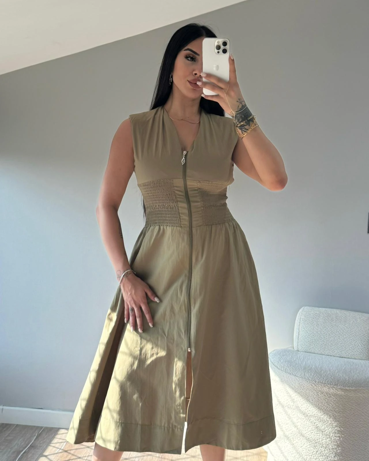 HELEN FERMUARLI CEPLİ ELBİSE