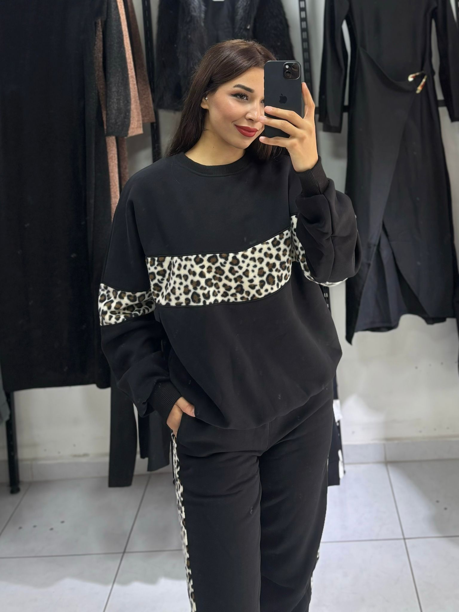 3 İPLİK LEOPAR ŞERİTLİ EŞOFMAN TAKIMI
