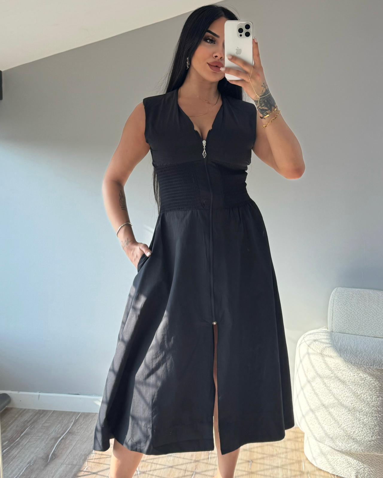 HELEN FERMUARLI CEPLİ ELBİSE