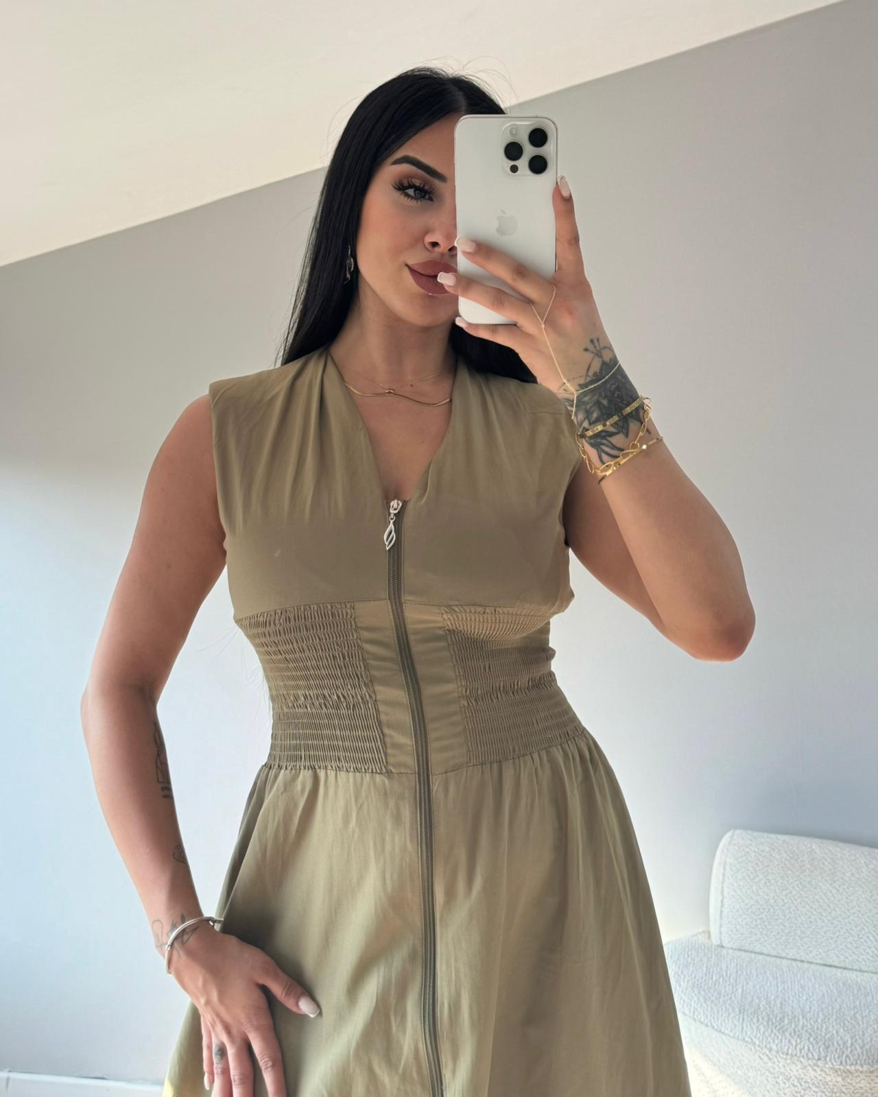 HELEN FERMUARLI CEPLİ ELBİSE