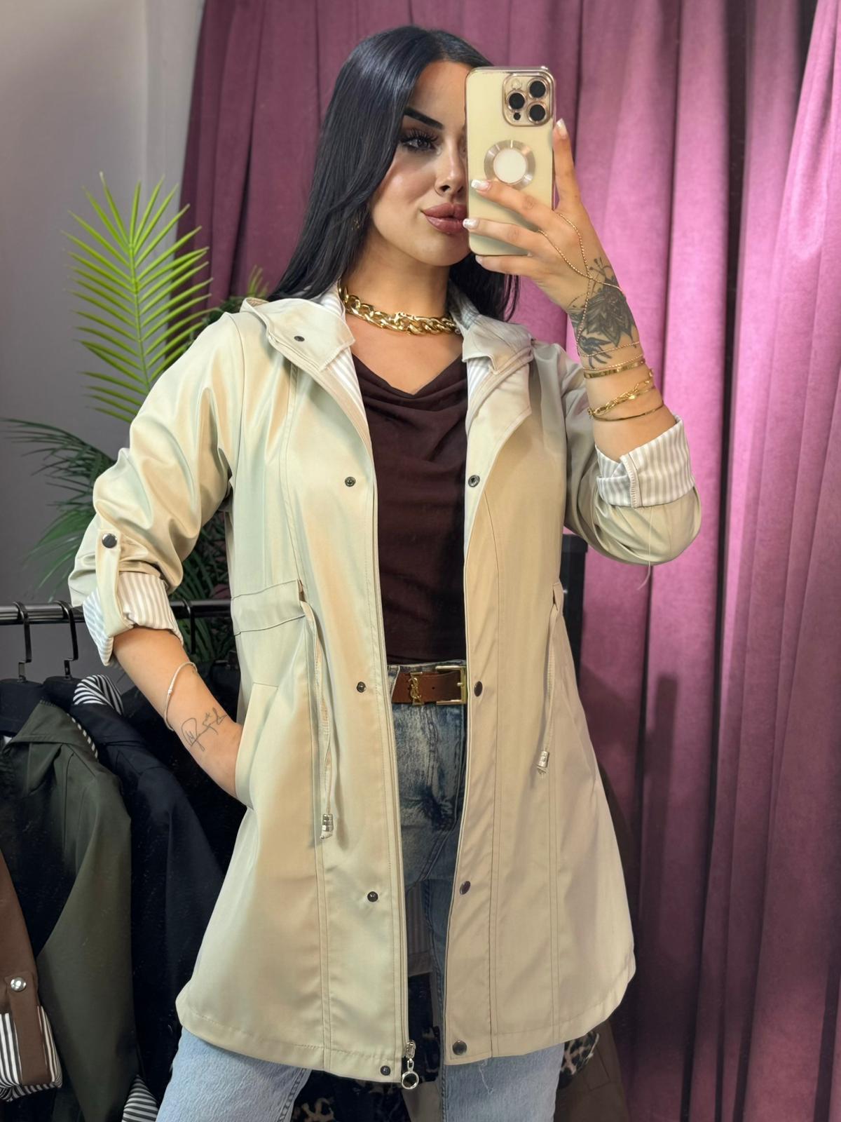 ÇİZGİ DETAYLI TRENÇKOT