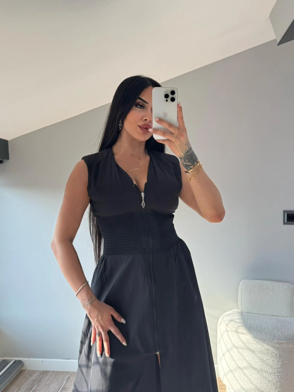 HELEN FERMUARLI CEPLİ ELBİSE