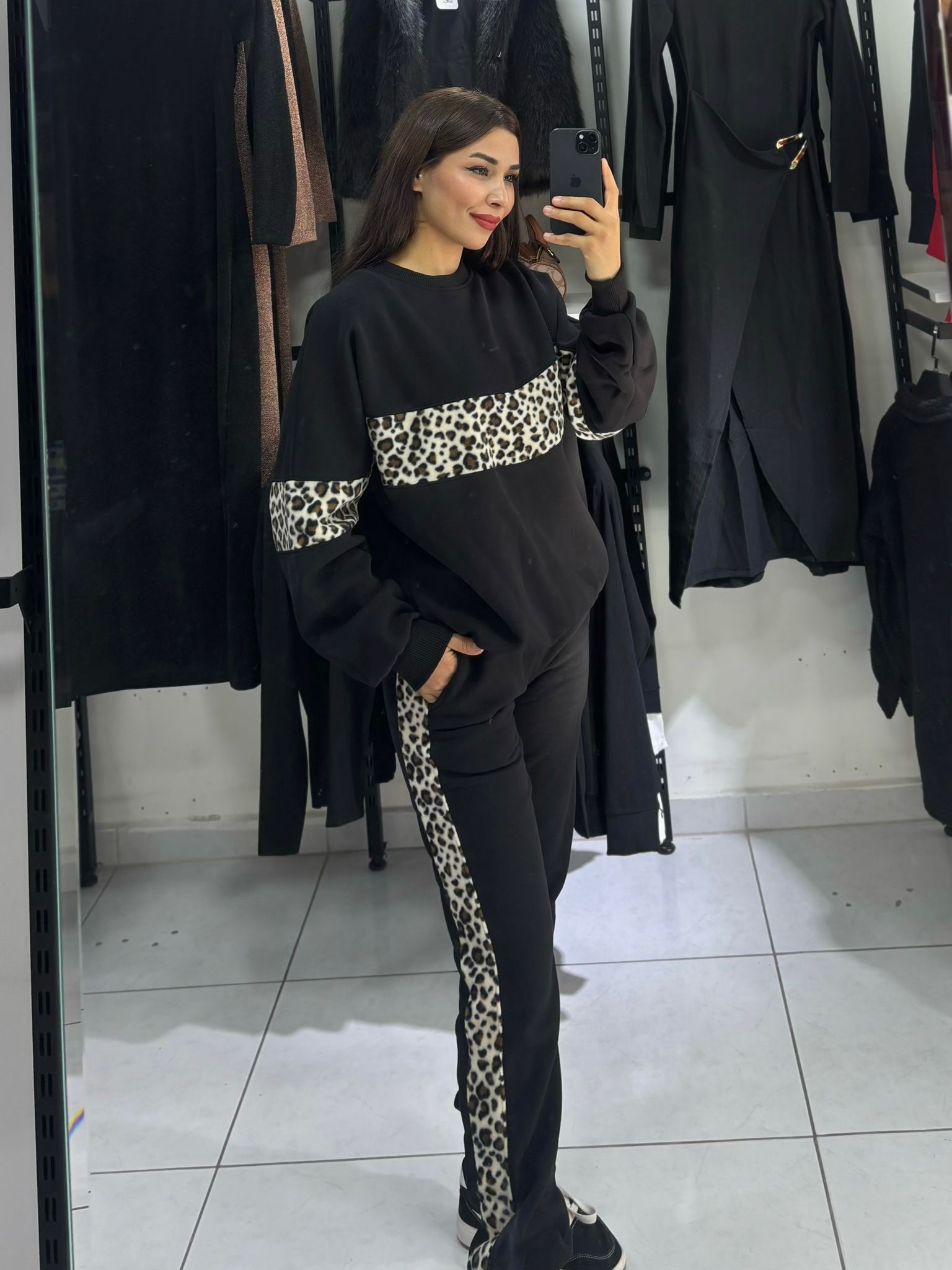 3 İPLİK LEOPAR ŞERİTLİ EŞOFMAN TAKIMI