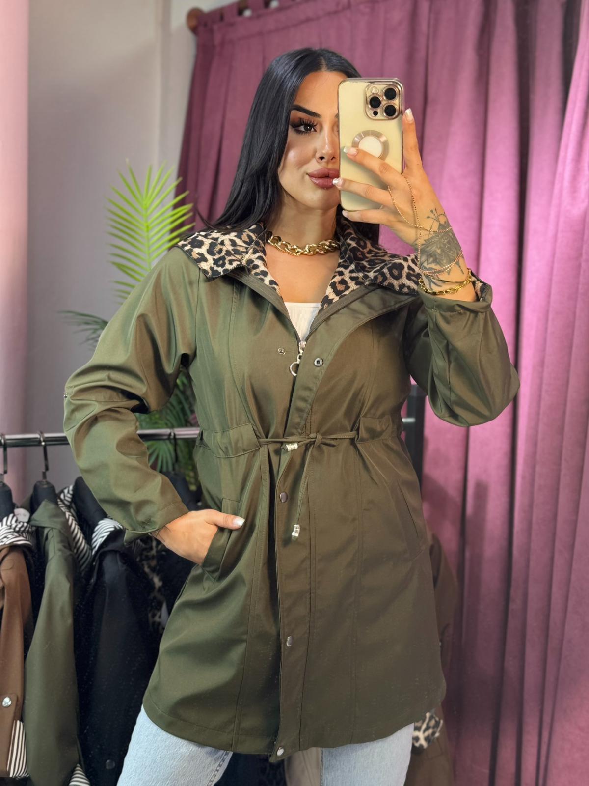 LEOPAR DETAYLI TRENÇKOT