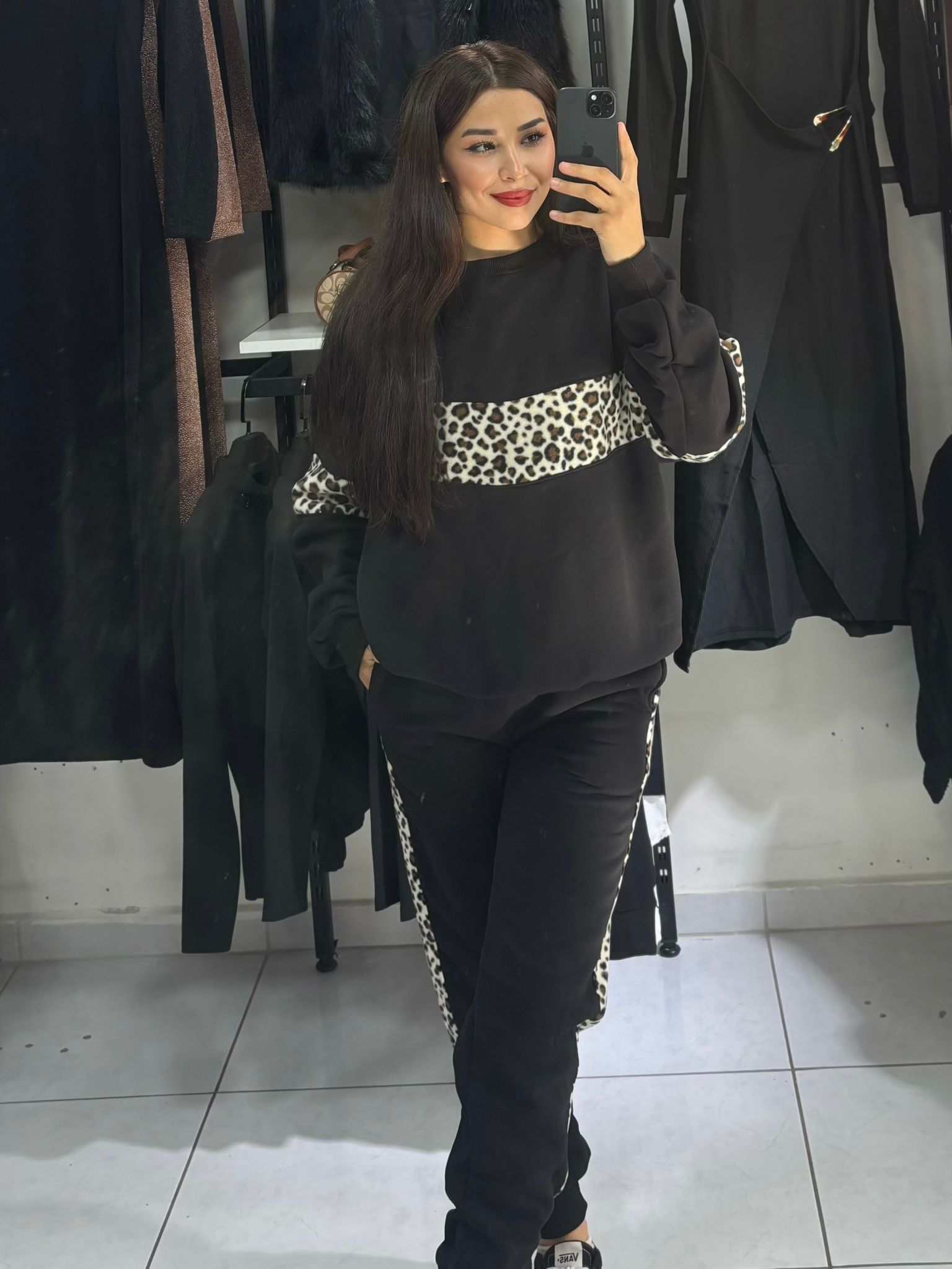 3 İPLİK LEOPAR ŞERİTLİ EŞOFMAN TAKIMI