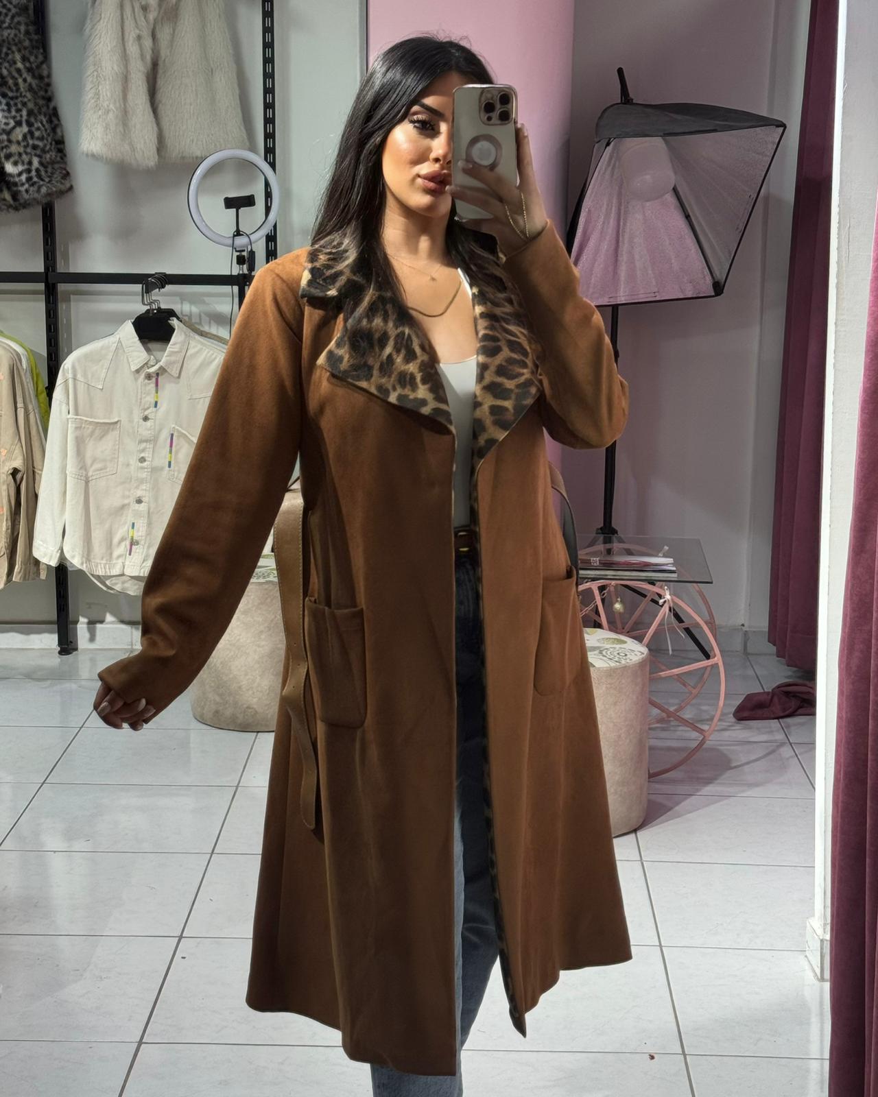 LEOPAR DESENLİ KEMERLİ TRENÇKOT