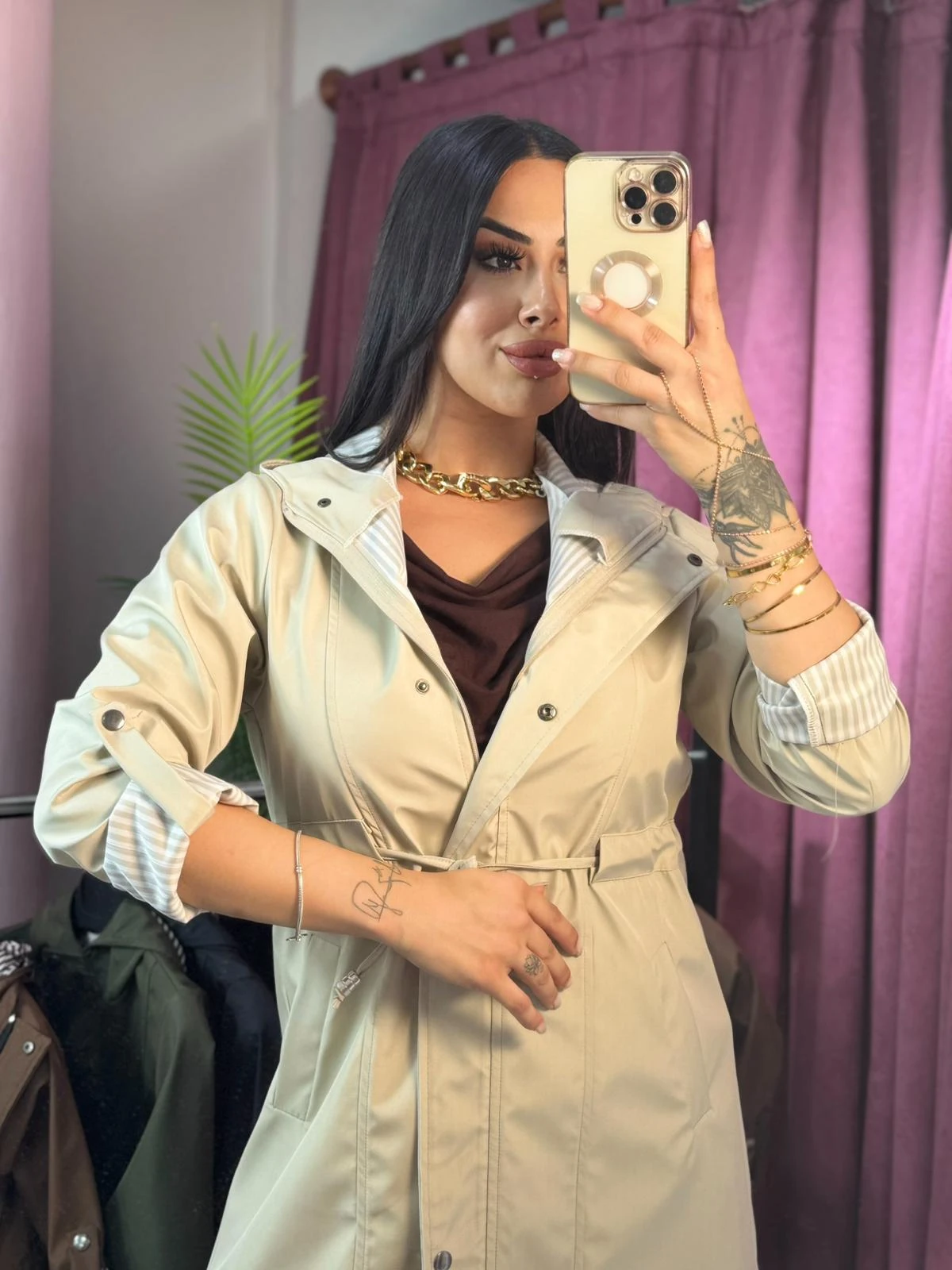 ÇİZGİ DETAYLI TRENÇKOT