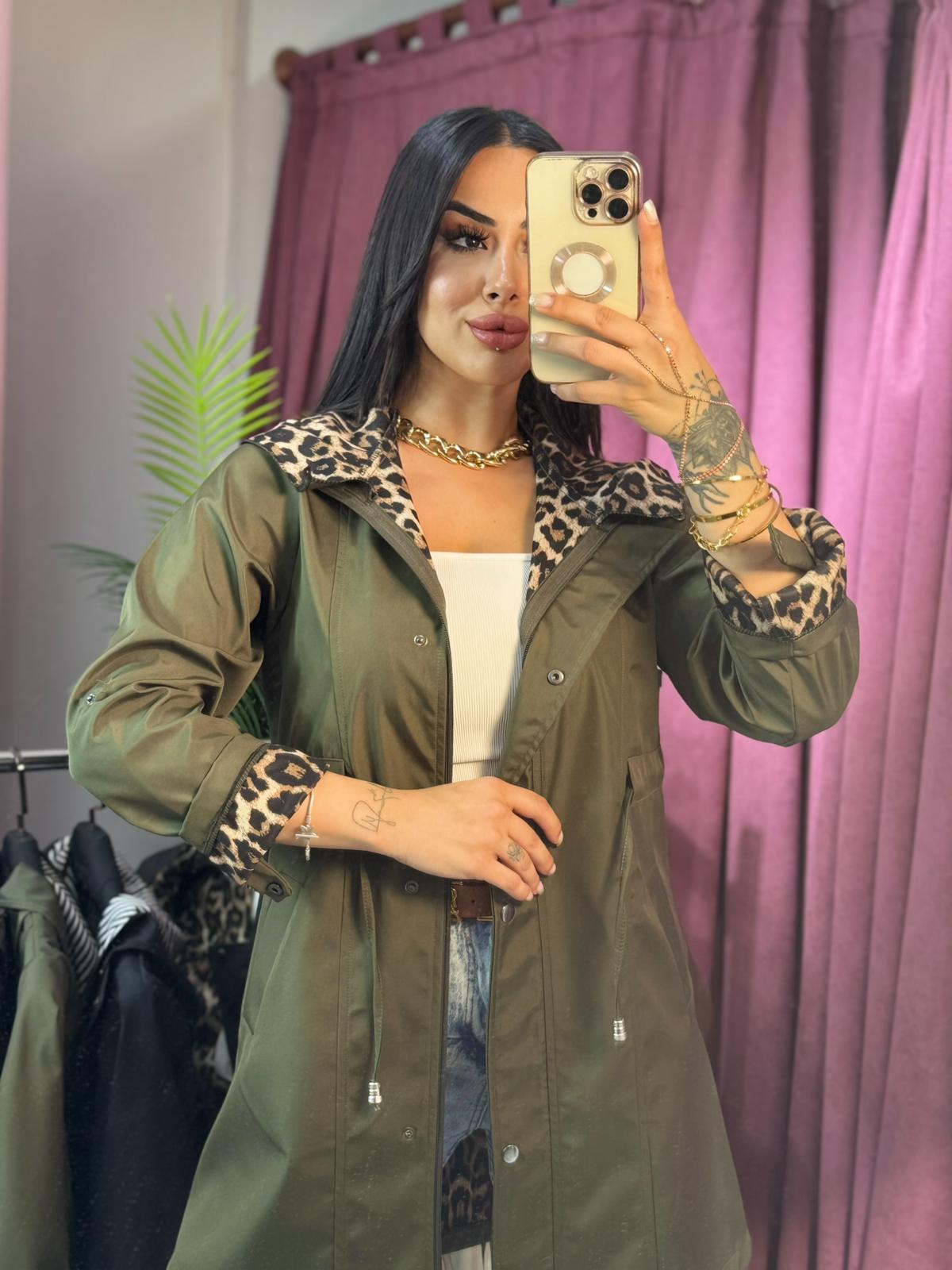 LEOPAR DETAYLI TRENÇKOT