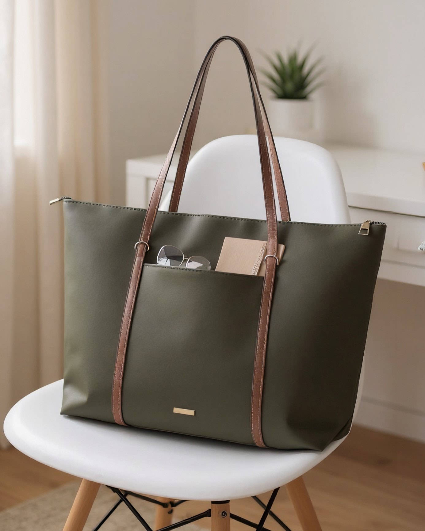 Kadın Şerit Askılı Shopper Omuz Çantası - Moka