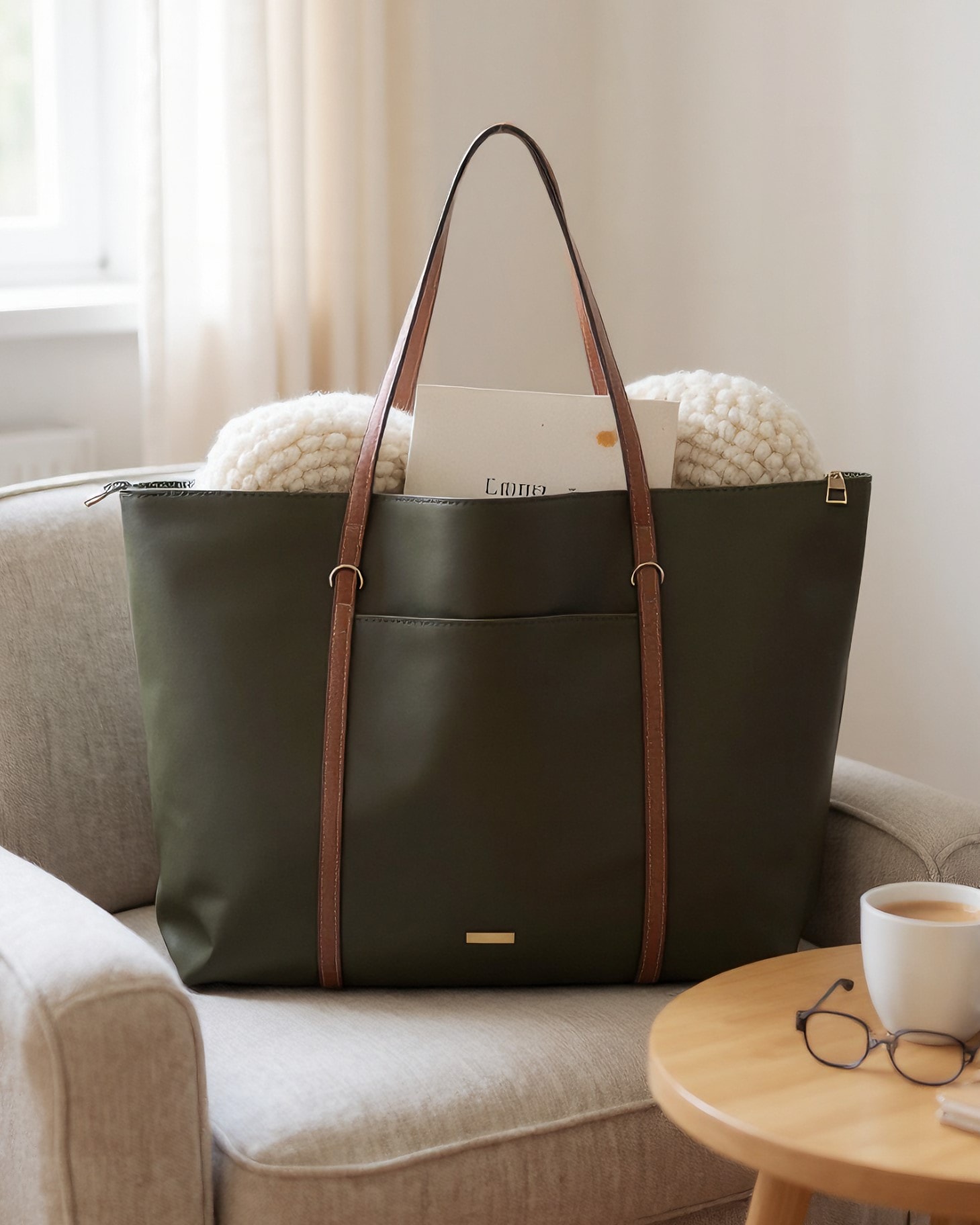 Kadın Şerit Askılı Shopper Omuz Çantası - Moka