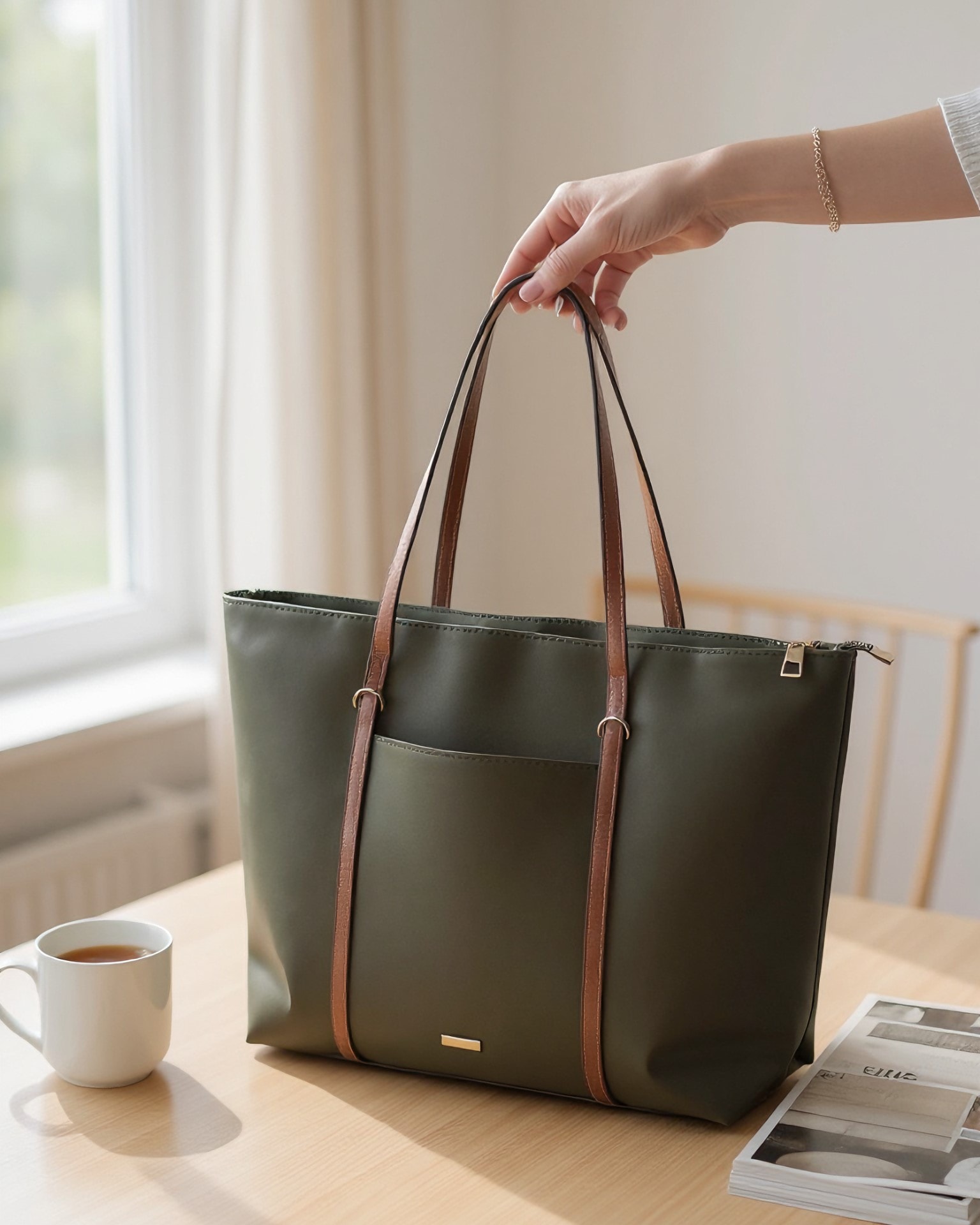 Kadın Şerit Askılı Shopper Omuz Çantası - Moka