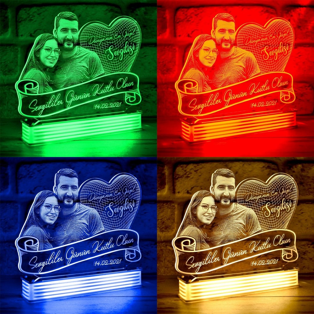 Sevgiliye Resimli Hediye, Kalpli 3D Lamba