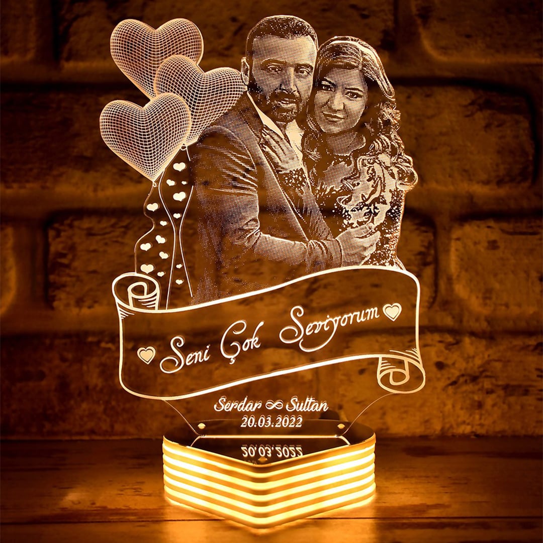 Seni Seviyorum Yazılı Sevgiliye Hediye, KİŞİYE ÖZEL Fotoğraflı 3D Led Lamba