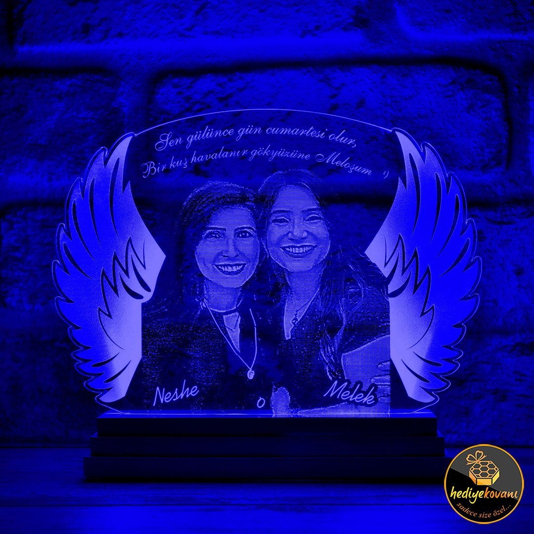 Arkadaşa Hediye Melek Kanatlı Fotoğraflı 3D Lamba