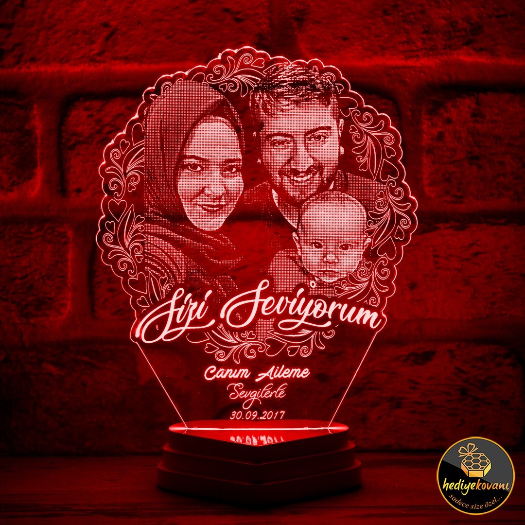 Aileye Hediye Kişiye Özel 3D Lamba