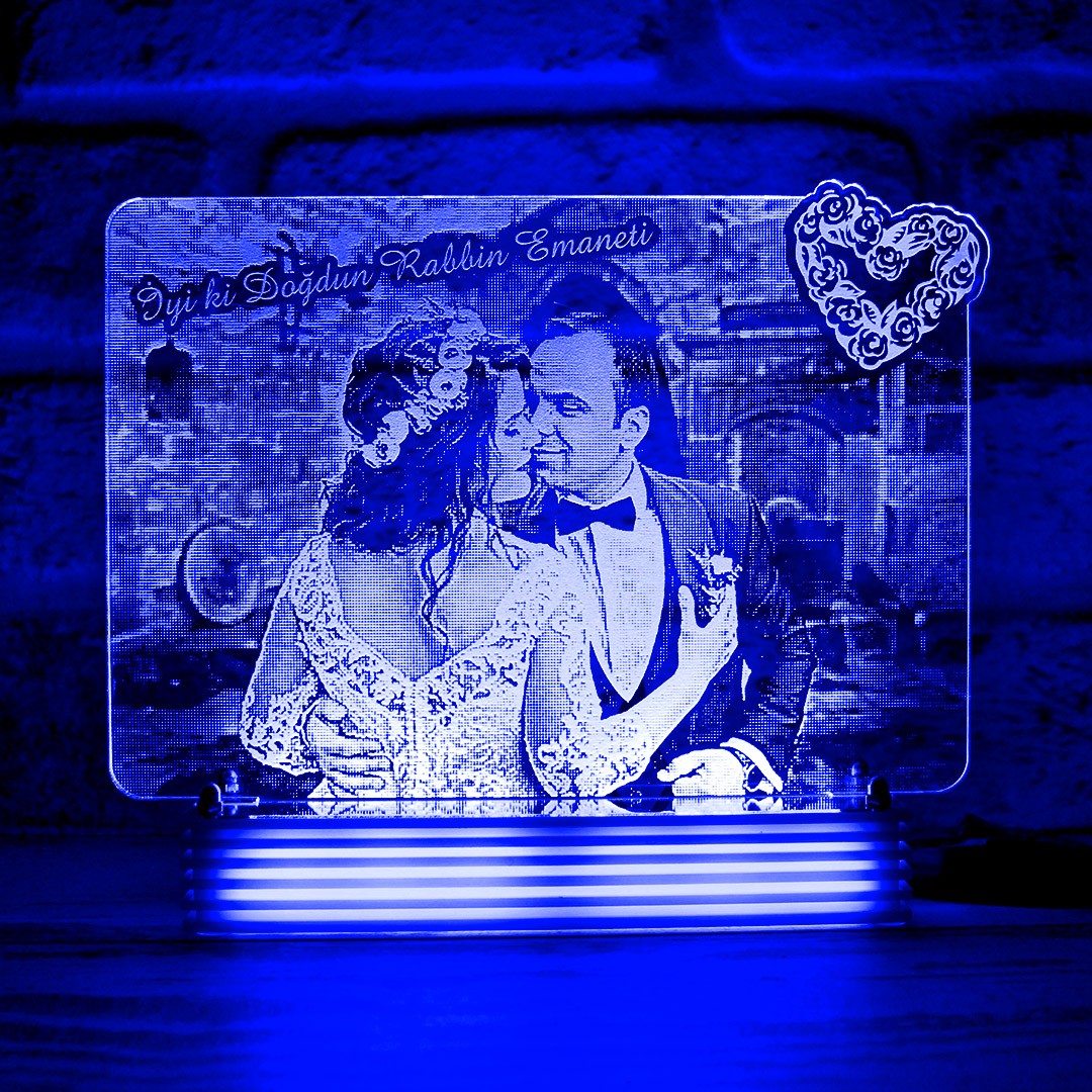 Eşe Hediye Gelin Damat  Fotoğraflı 3D Lamba