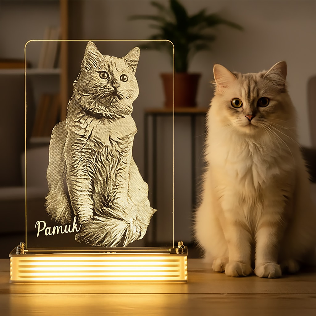 Evcil Hayvan Kedi Sahiplerine Hediye Kişiye Özel 3D Lamba