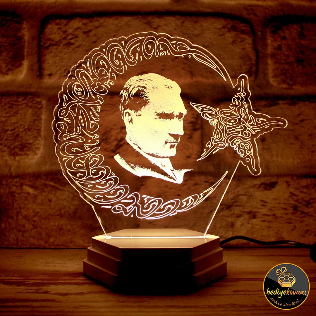 Ay Yıldızlı Atatürk Görselli 3D Lamba