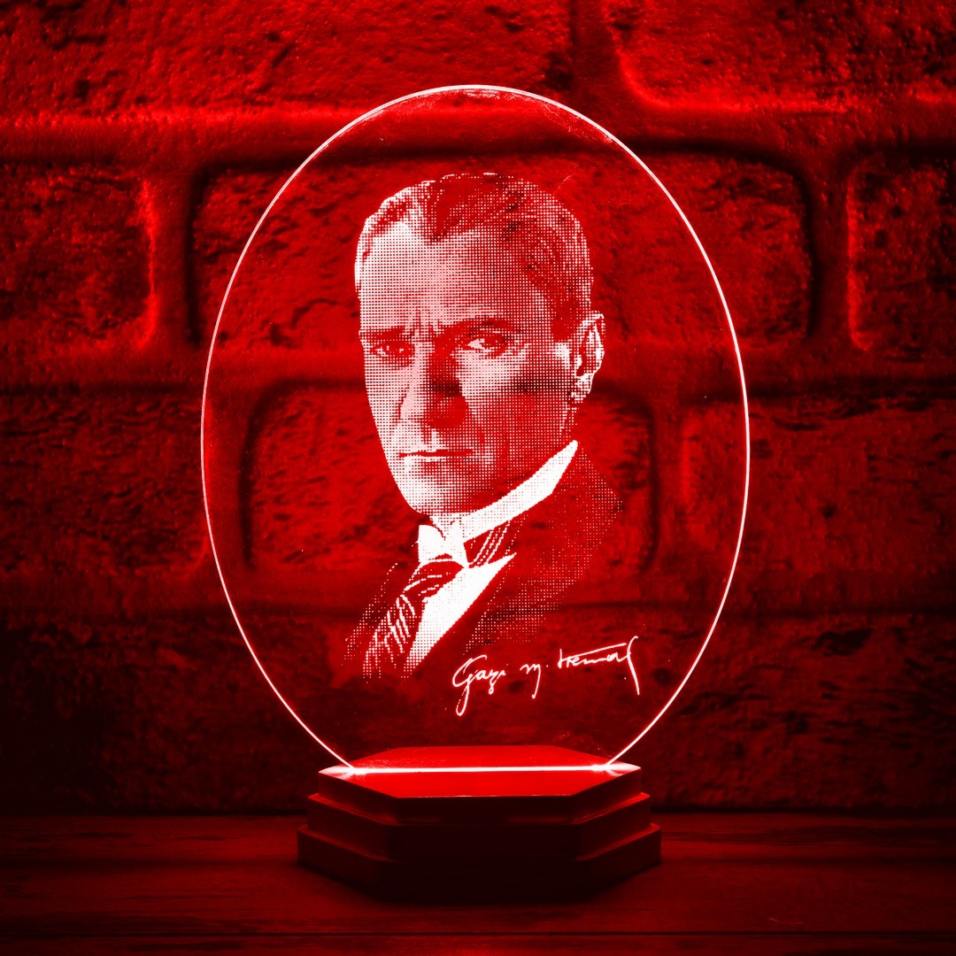 Atatürk Görselli Atatürk İmzalı 3D Lamba