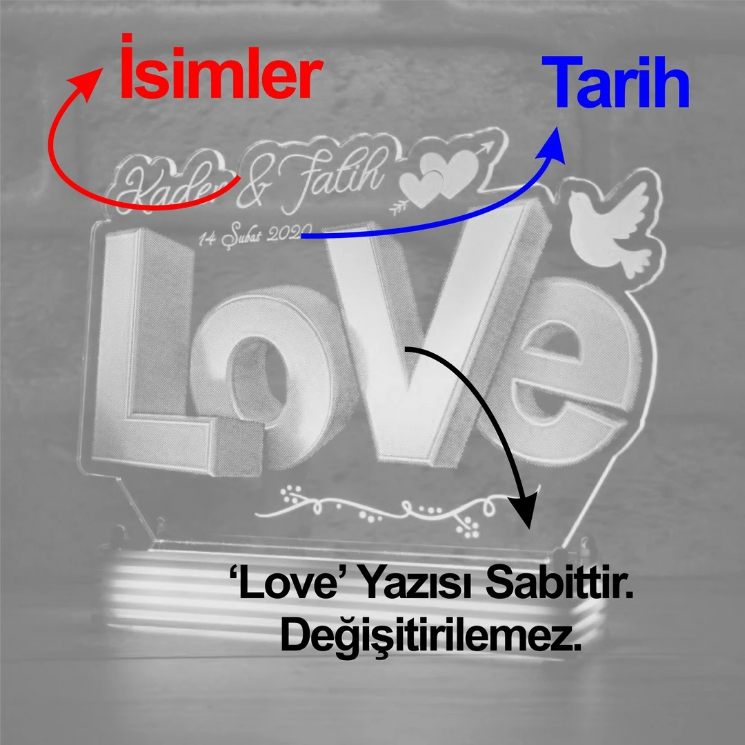Sevgiliye Hediye 3D Harf LED Lamba, Sevgililere Özel