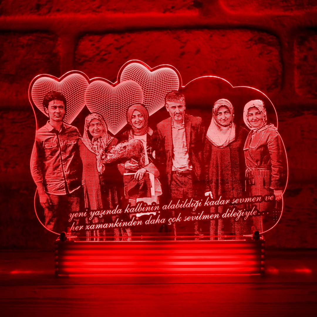 Aileye Hediye Geniş Aile Fotoğrafı 3D Lamba