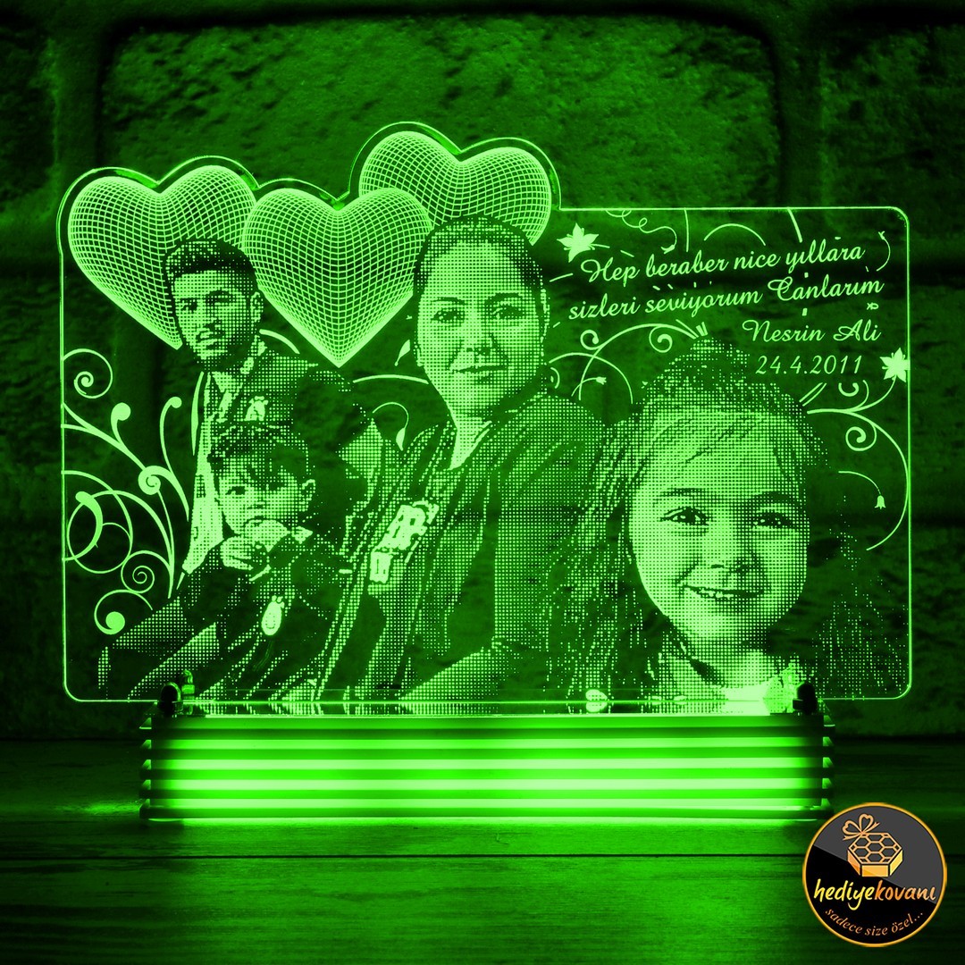 Aileye Hediye Kişiye Özel Fotoğraflı 3D Lamba