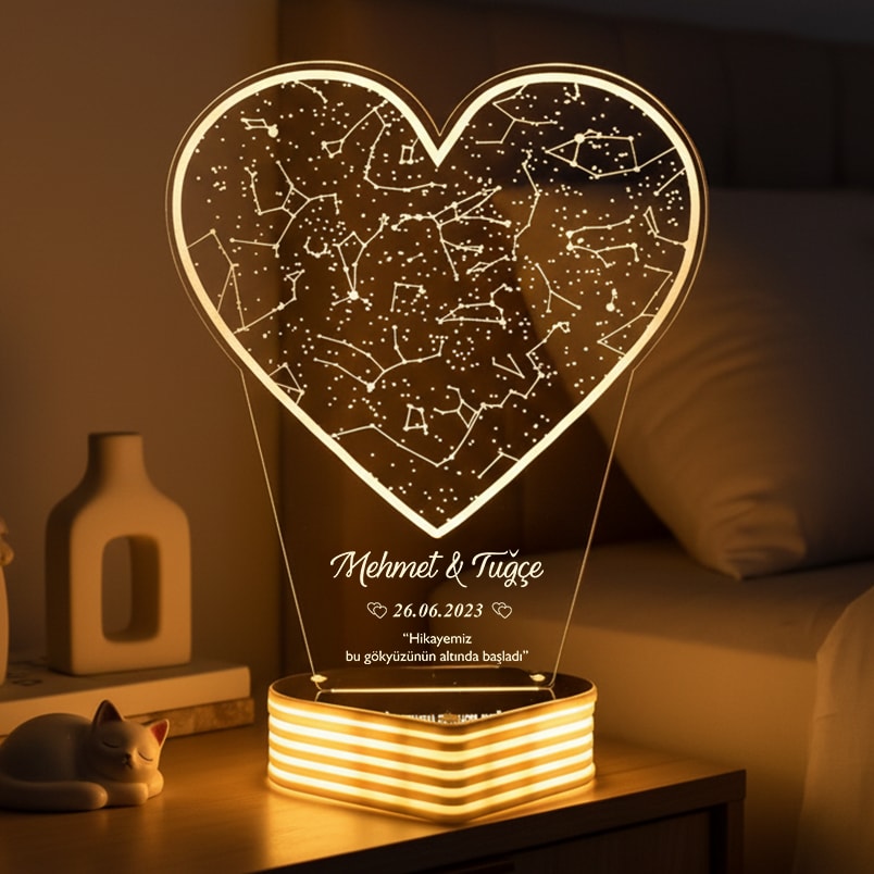 Kalp Yıldız Haritası, Kişiye Özel 3D LED Lamba