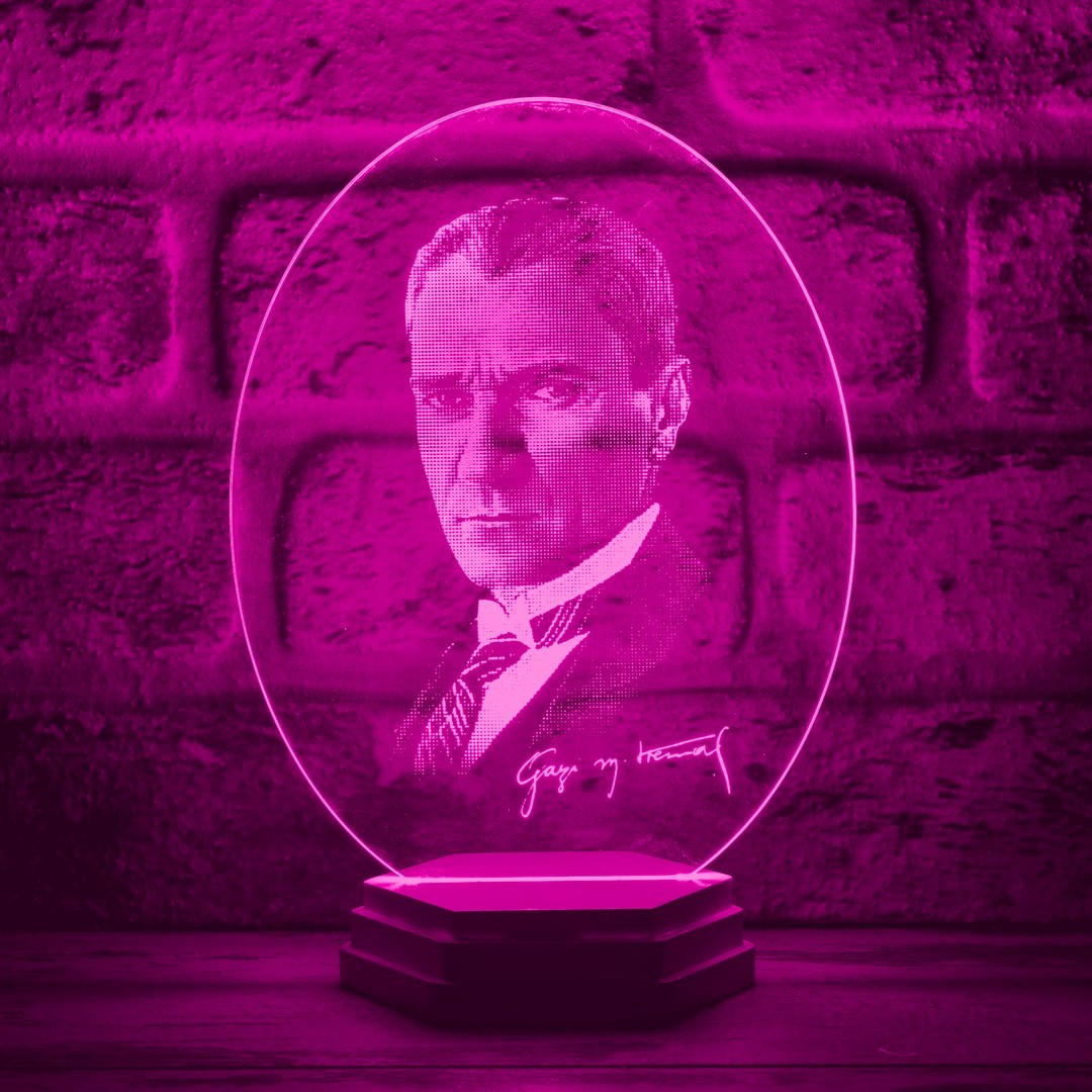 Atatürk Görselli Atatürk İmzalı 3D Lamba
