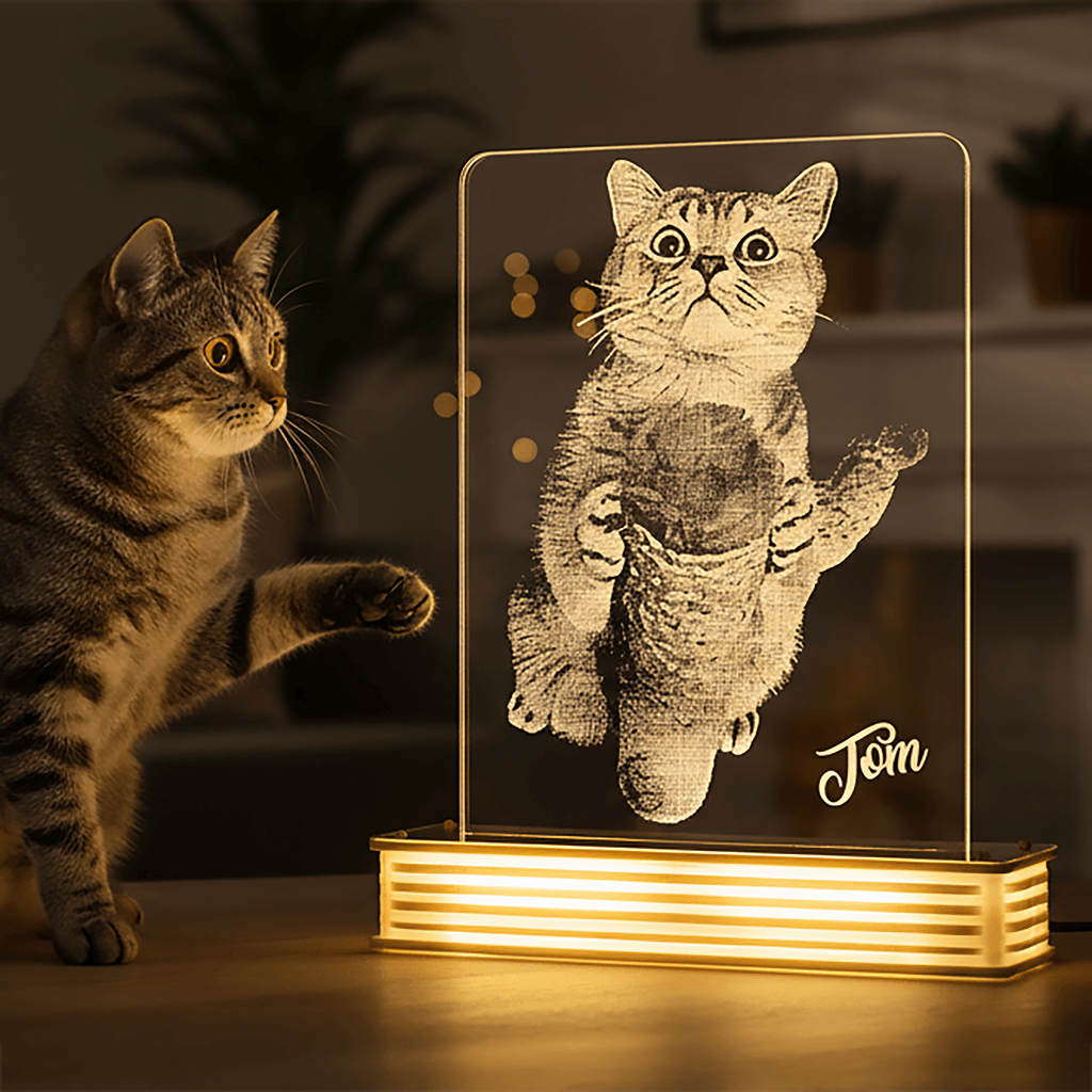 Evcil Kedi Sahiplerine Hediye Fotoğraflı 3D Lamba
