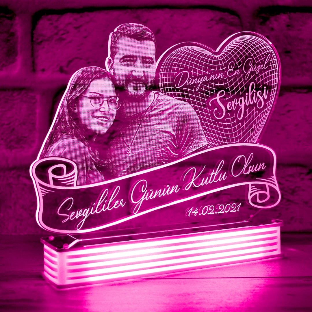 Sevgiliye Resimli Hediye, Kalpli 3D Lamba