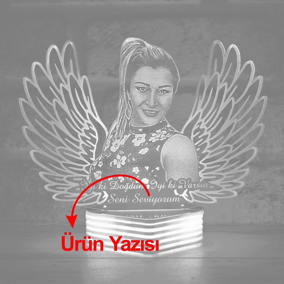 Sevgiliye Hediye, Melek Kanatlı Resimli 3D Lamba