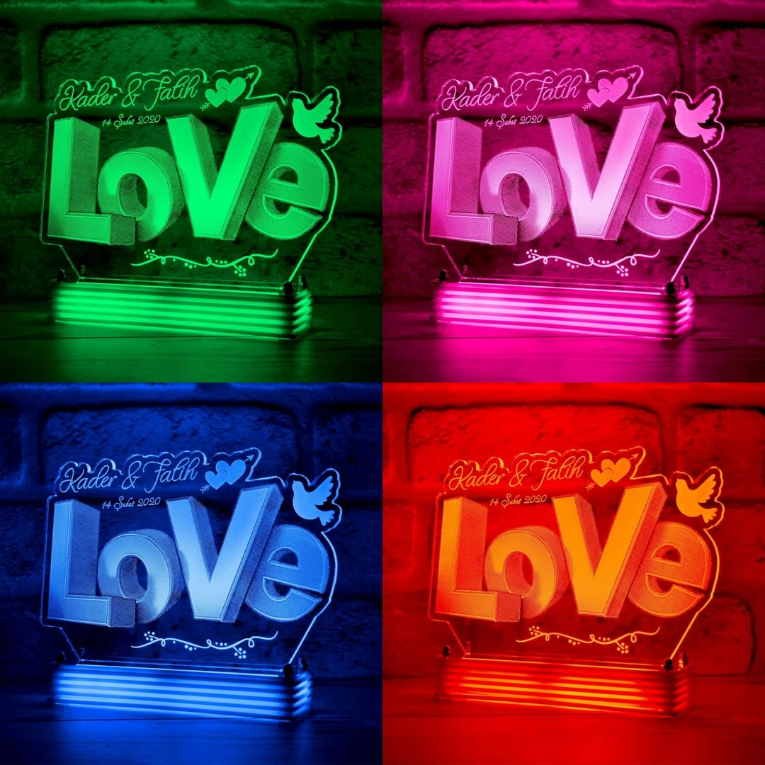 Sevgiliye Hediye 3D Harf LED Lamba, Sevgililere Özel